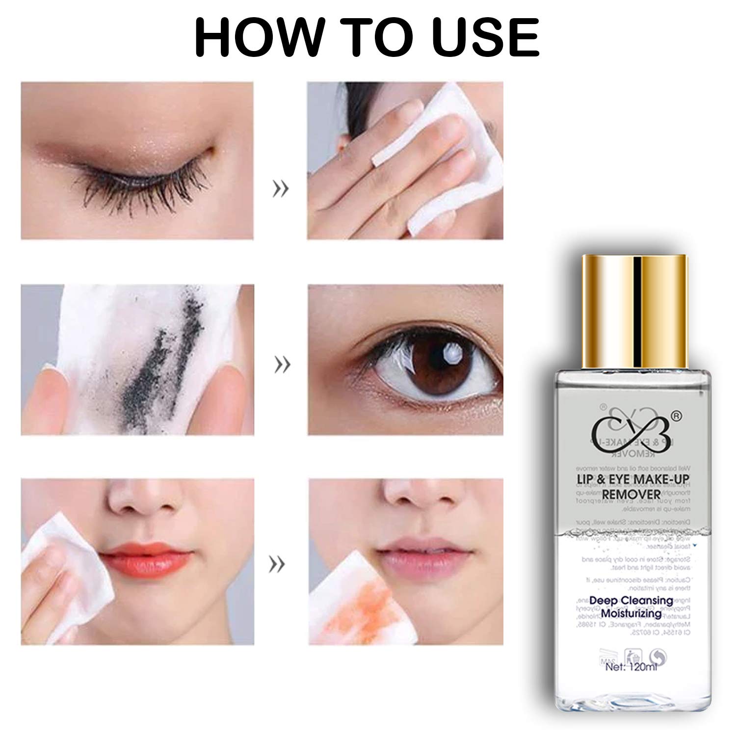 CVB MR-501 Gentle Lip & Eye Makeup Remover - Deep Cleansing Formula with Glycerin for Hydrated Skin | Effectively Removes Waterproof Makeup & Impurities | 120ml (Shade 02) | Perfect for Daily Makeup Removal & Skincare Routine