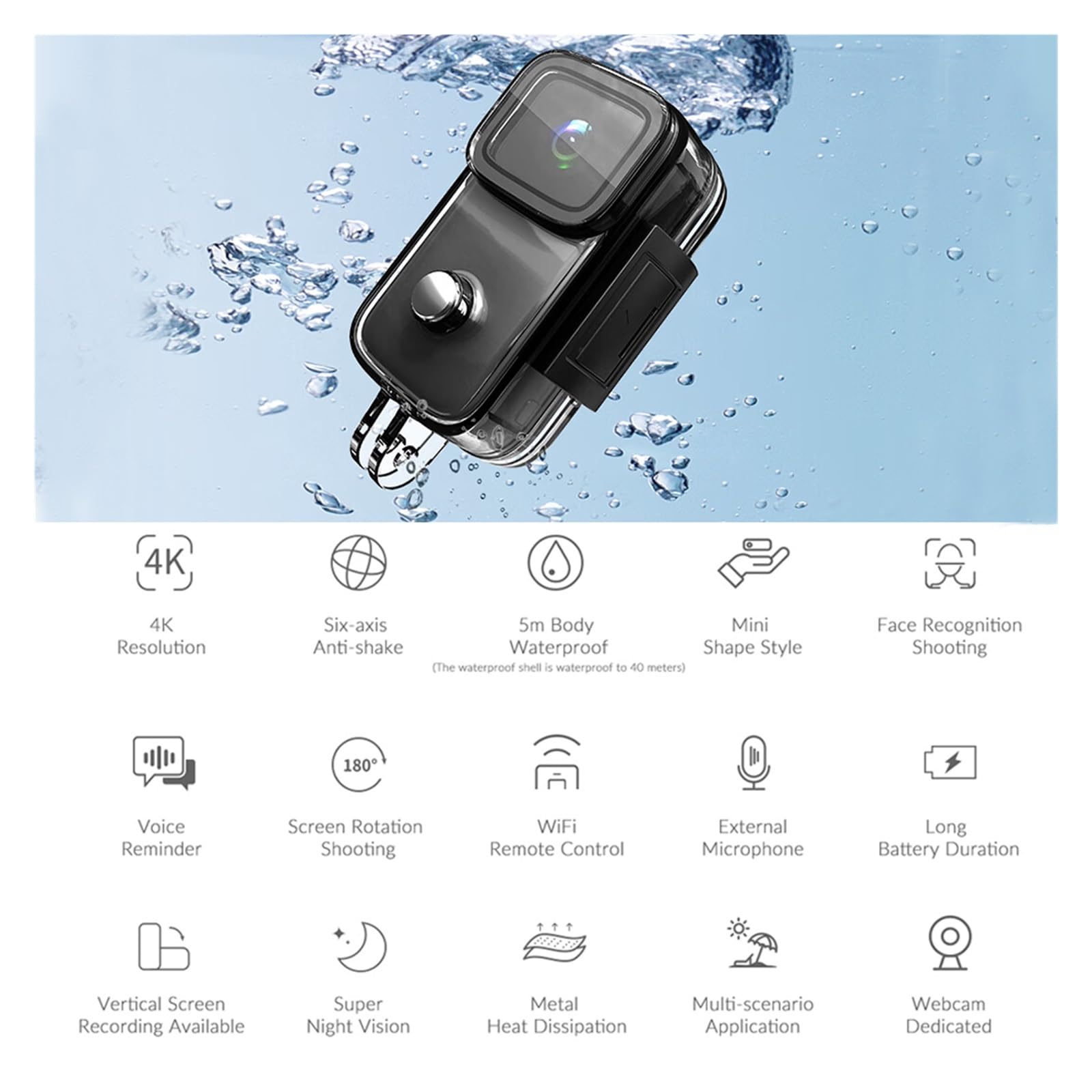 4K Action Camera with Anti-Shake & Night Vision - Waterproof Sports Camera for Vlogging, Riding, Skiing, Helmet Mounting (Includes 128GB Card) - Perfect for Outdoor Adventures, Travel Vlogging & Extreme Sports Recording