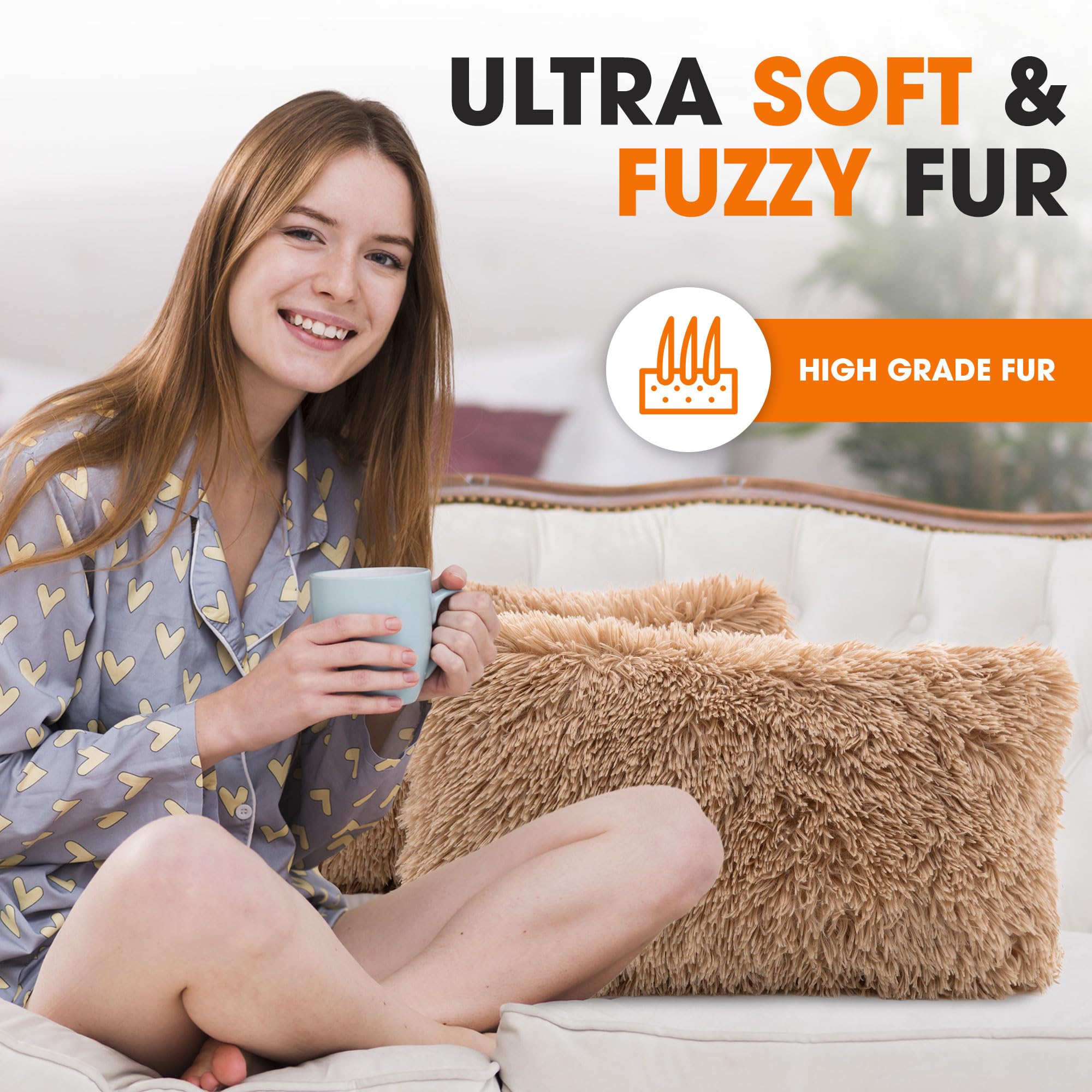 Soft Shaggy Throw Pillows for Couch and Bed - 12