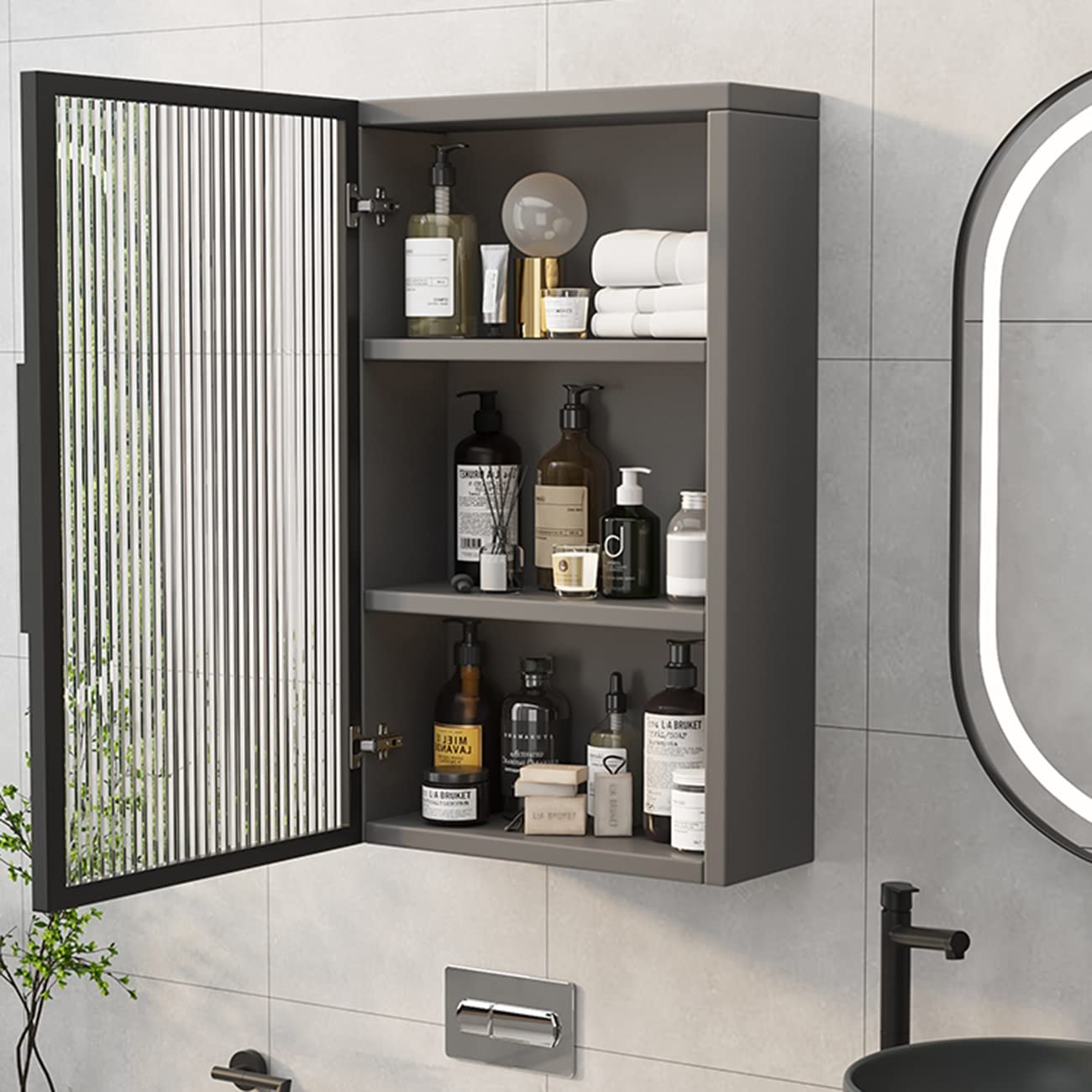 Multifunctional Wall Cabinet with Glass Door - Sturdy Multi-Layer Storage Shelf for Living Room, Entryway, Bathroom & Bedroom | Space-Saving Home Organization Solution for Small Spaces