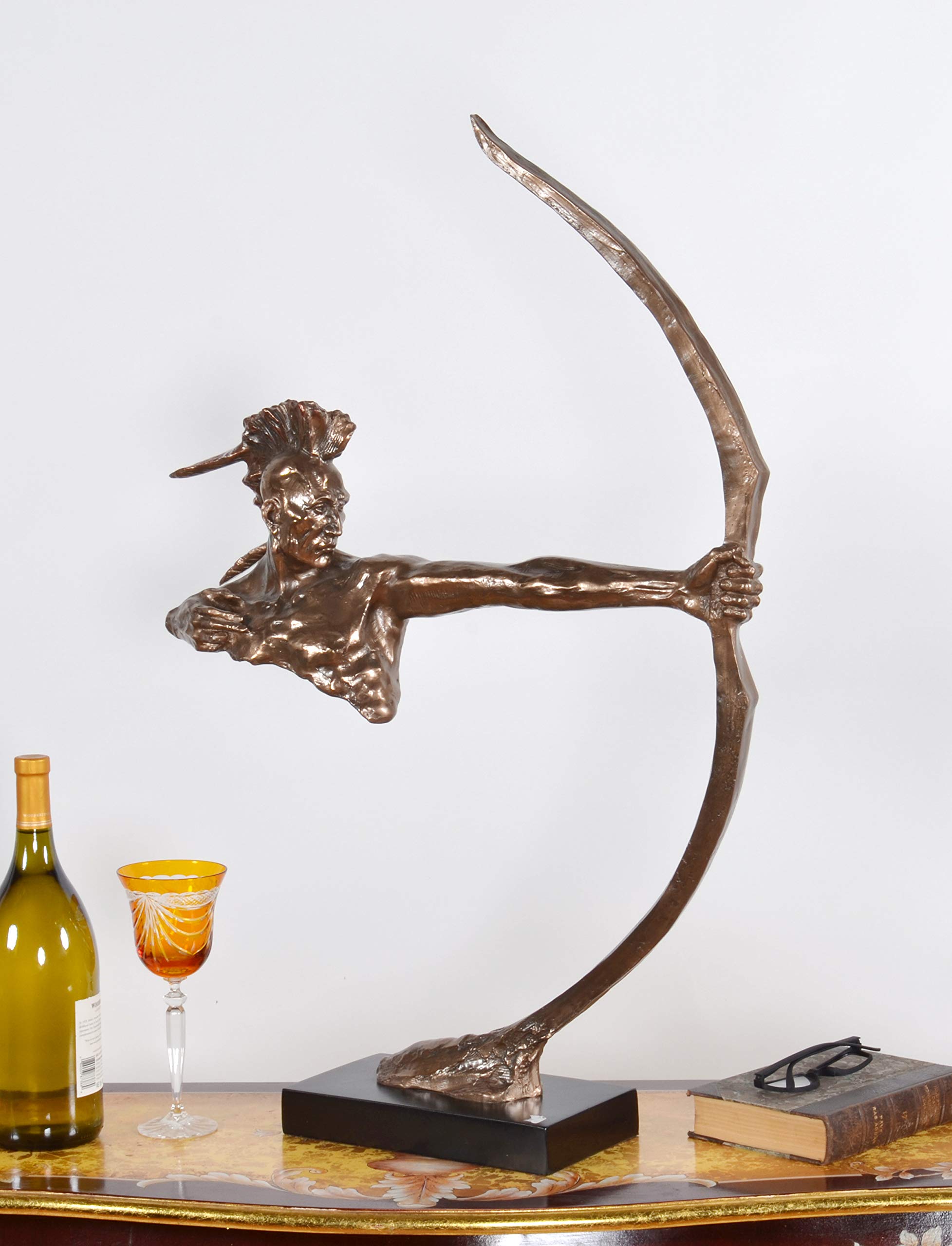 Bronze Indian Shooter Statue Sculpture - Handcrafted Table Decor for Home Office | Perfect for Bookshelf, Mantel & Gift Giving