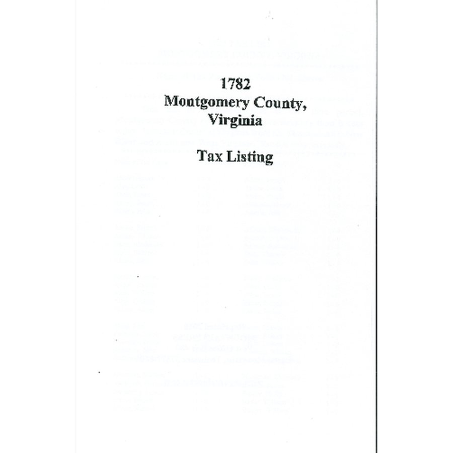 1782 Tax List of Montgomery County Virginia - Historical Genealogy Records for Ancestry Research & Family History Documentation