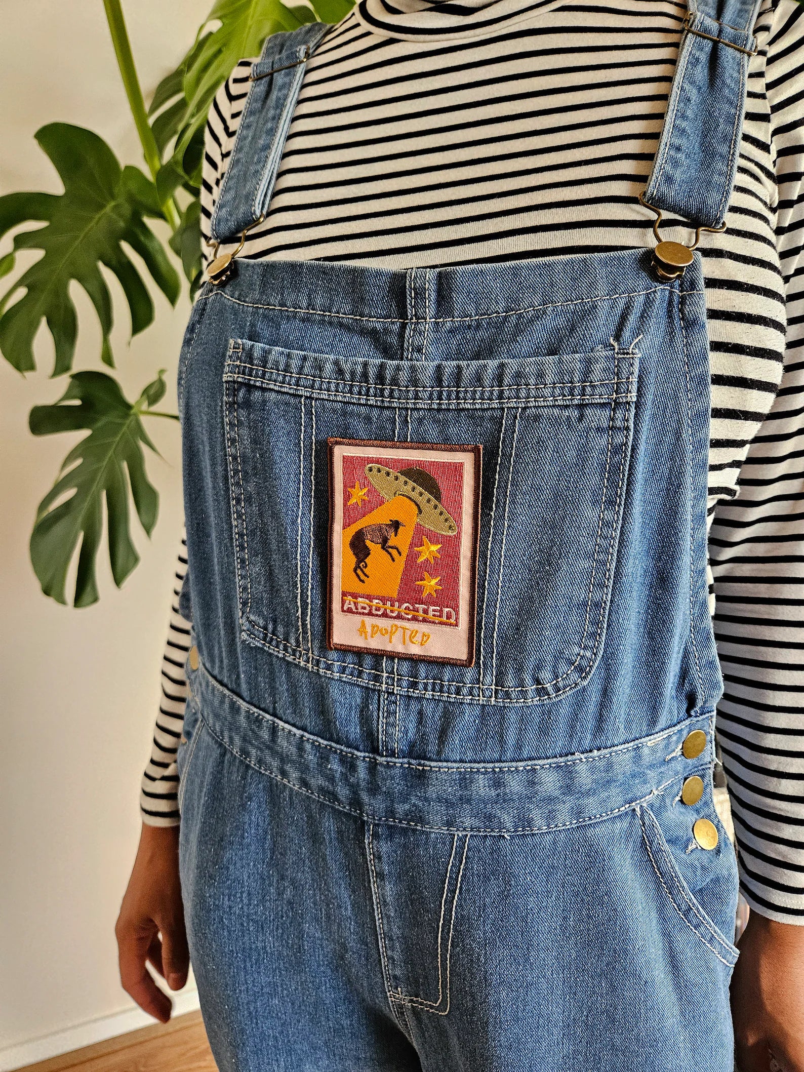 Green Hound Abducted Adopted Patch - Funny Pet Lover Embroidered Iron-On Badge for Jackets, Bags & DIY Crafts | Perfect for Dog Rescue Awareness & Humor