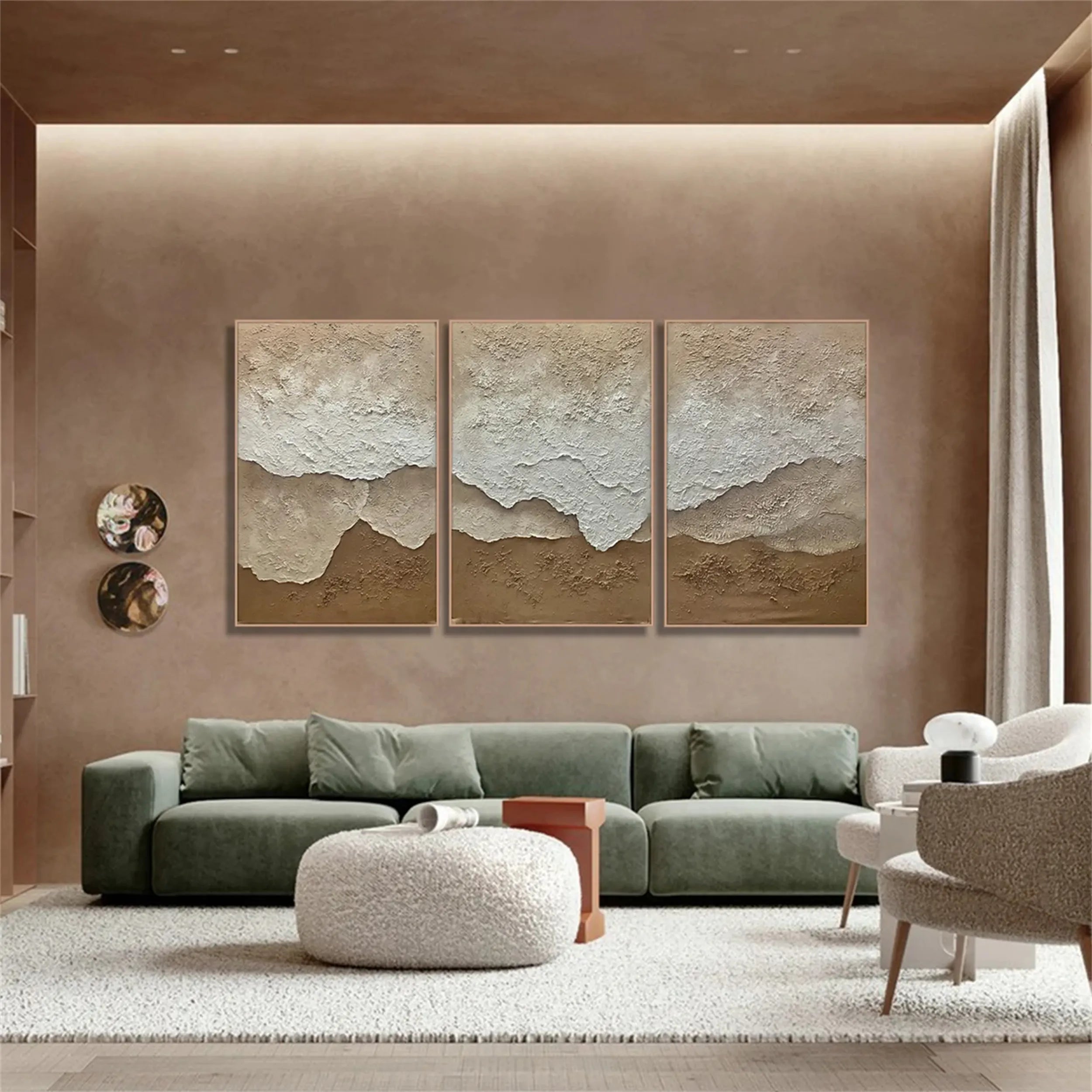 Ocean and Sky Painting Set of 3 - Abstract Seascape Wall Art for Living Room, Bedroom, Office Decor | Modern Coastal Home Decorations