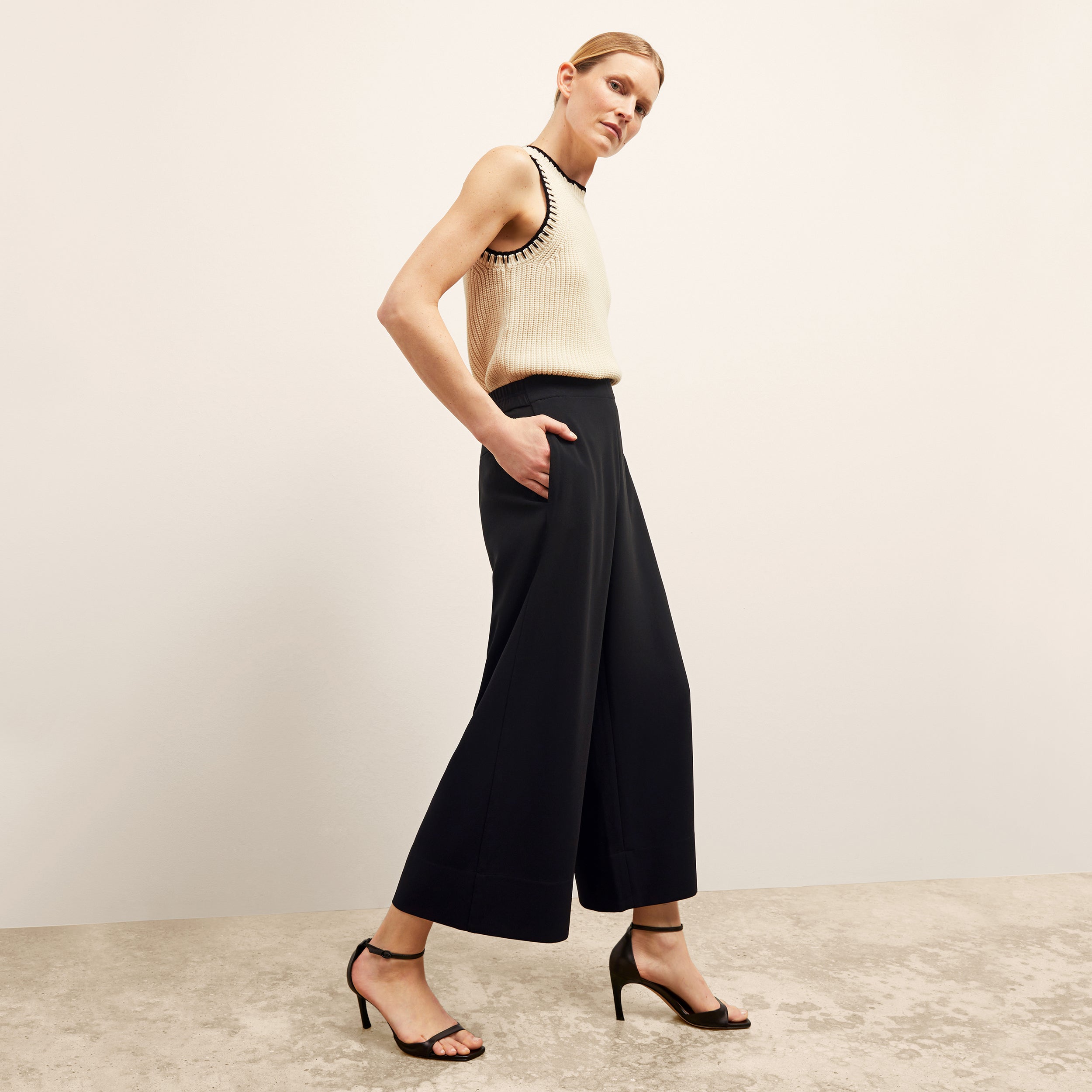 Elena Travel Culotte Pants - Everyday Crepe Fabric in Black | Comfortable Stretch Women's Trousers for Work, Travel & Casual Wear