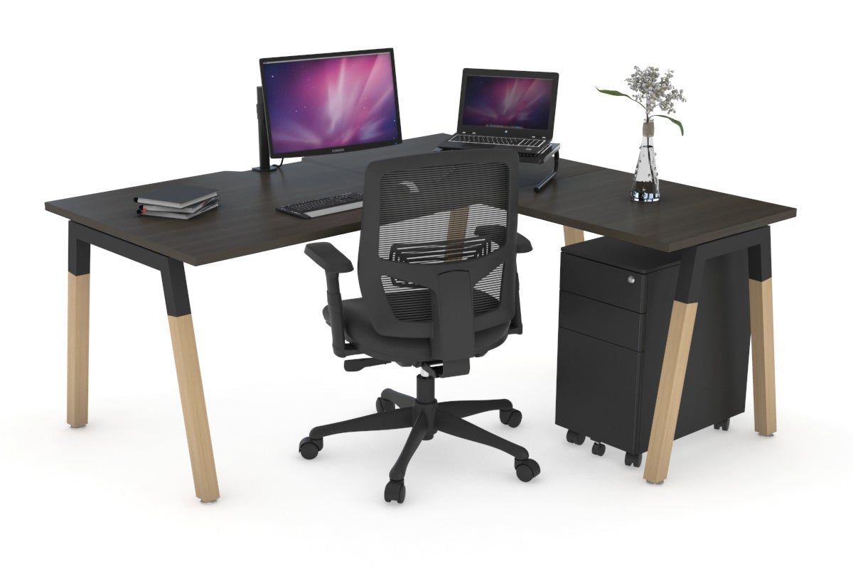 Premium L-Shaped Corner Office Desk with Quadro A Legs & Wood Cross Beam - 1800L x 1800W with Cable Management Scallop - Perfect for Home Office, Gaming Setup & Workspace Organization