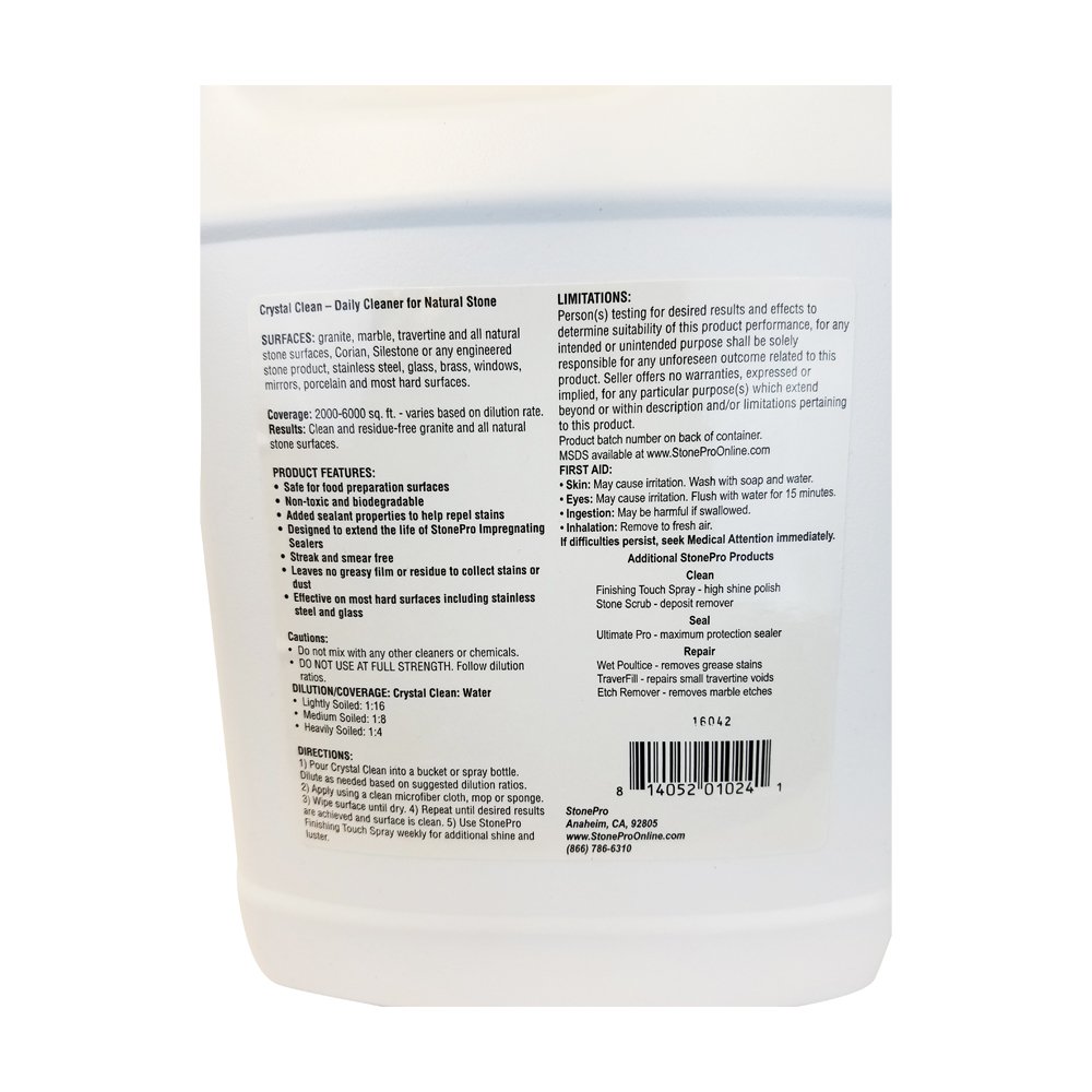 Stone Pro Crystal Clean - Concentrated Daily Stone & Tile Cleaner (1 Gallon) - Safe for Granite, Marble, Ceramic - Perfect for Kitchen Countertops, Bathroom Floors & Shower Tiles