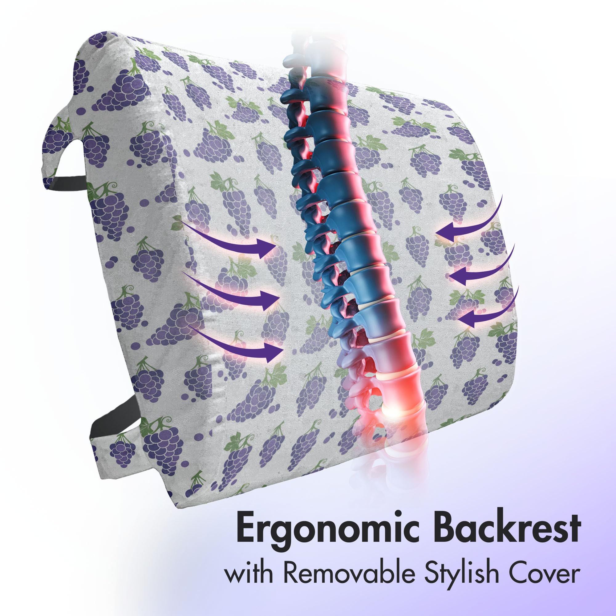 Ambesonne Vineyard Lumbar Support Pillow - Grapes Fruit Pattern Farmhouse Decor, High Density Foam for Office Chair & Car Seat (14x13 Inches, Purple Green) - Perfect for Home, Office & Travel Comfort