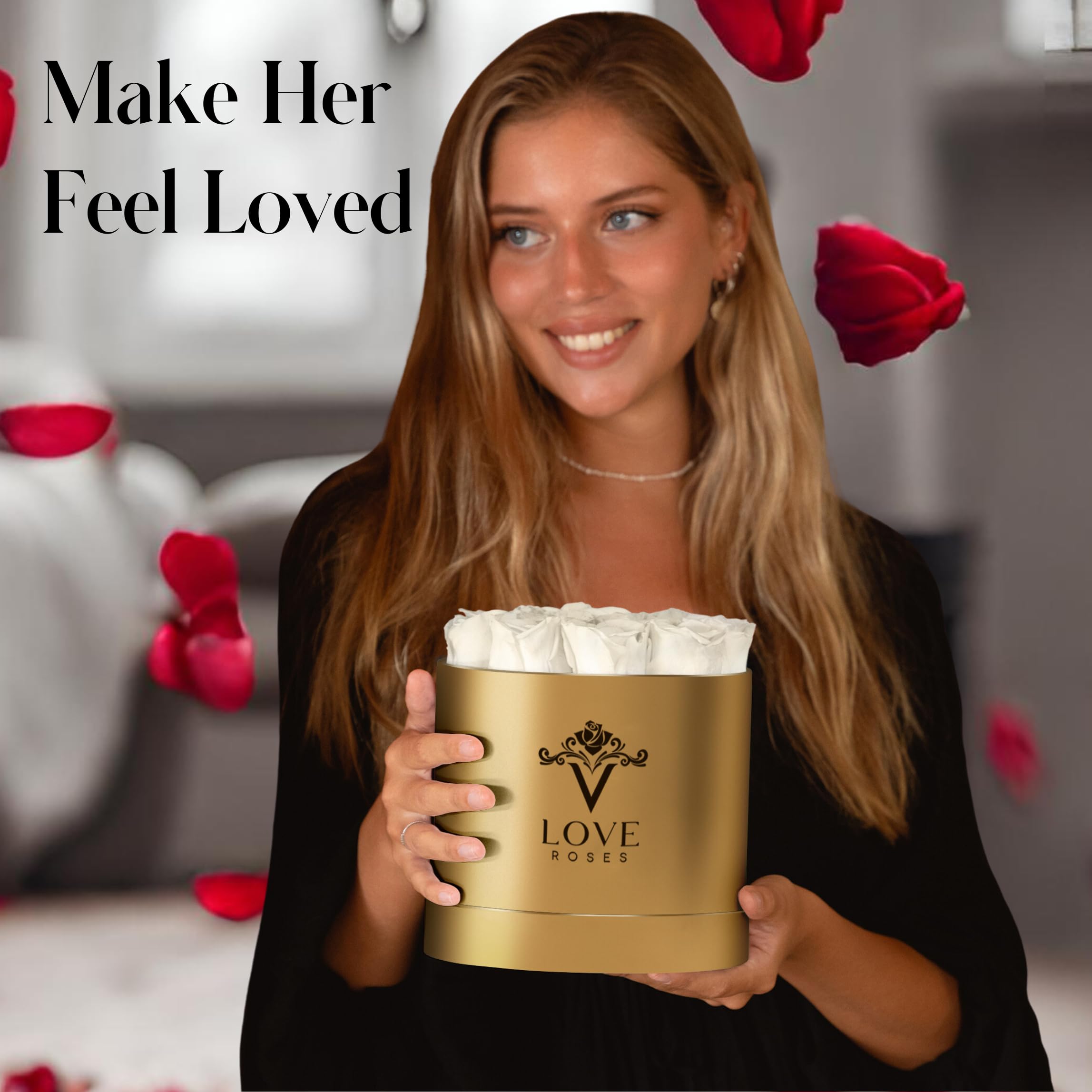 VLove® Forever Roses in a Box - Real Preserved Roses That Last 1 Year | Natural Eternal Flowers Gift for Anniversary, Valentine's Day & Wedding | Luxury Rose Display for Home Decor & Romantic Surprises