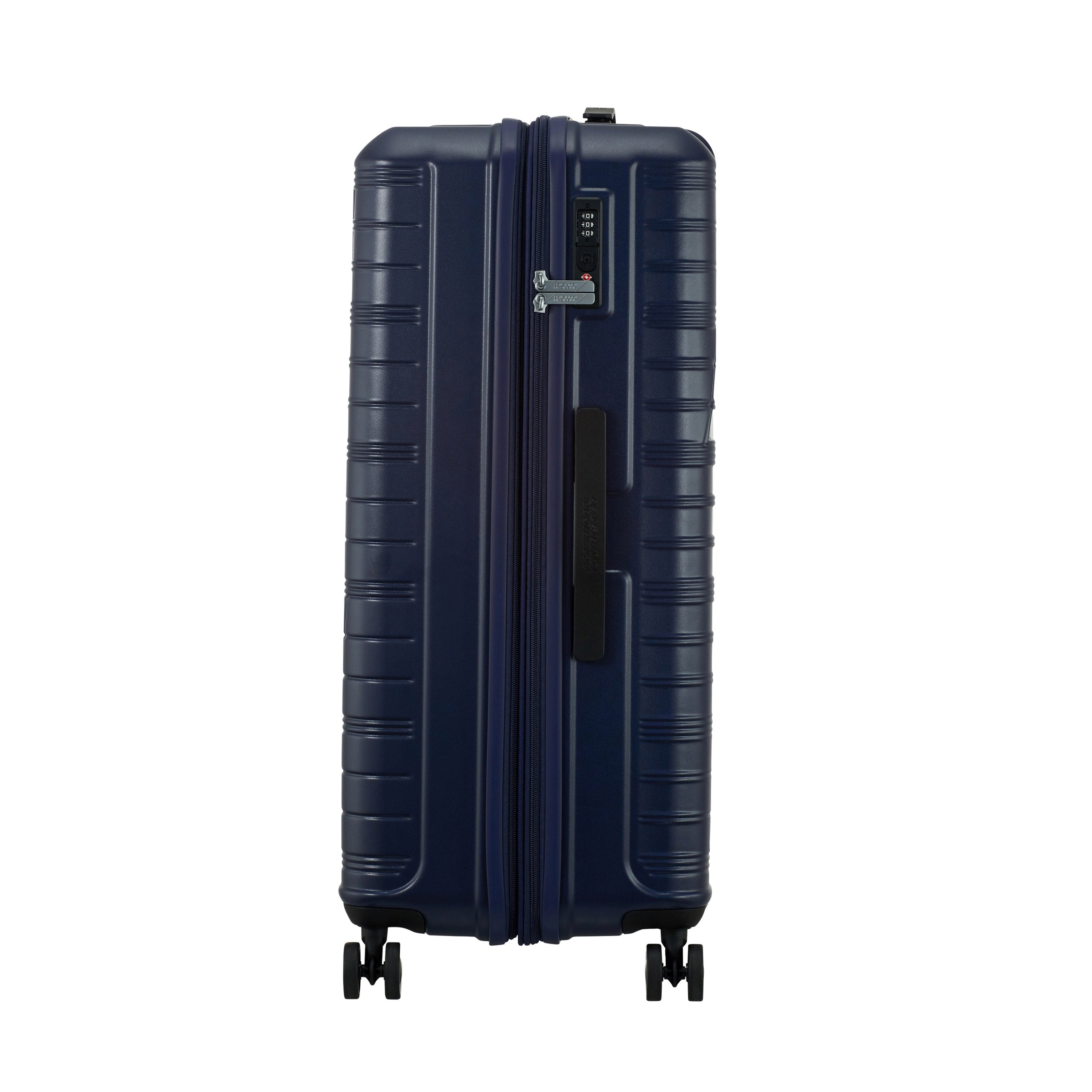 American Tourister Surftime Spinner 3-Piece Luggage Set - Lightweight Expandable Suitcase with 360° Wheels for Travel, Vacation & Business Trips (Black/Blue) - Perfect for Airplane Carry-On & Checked Baggage