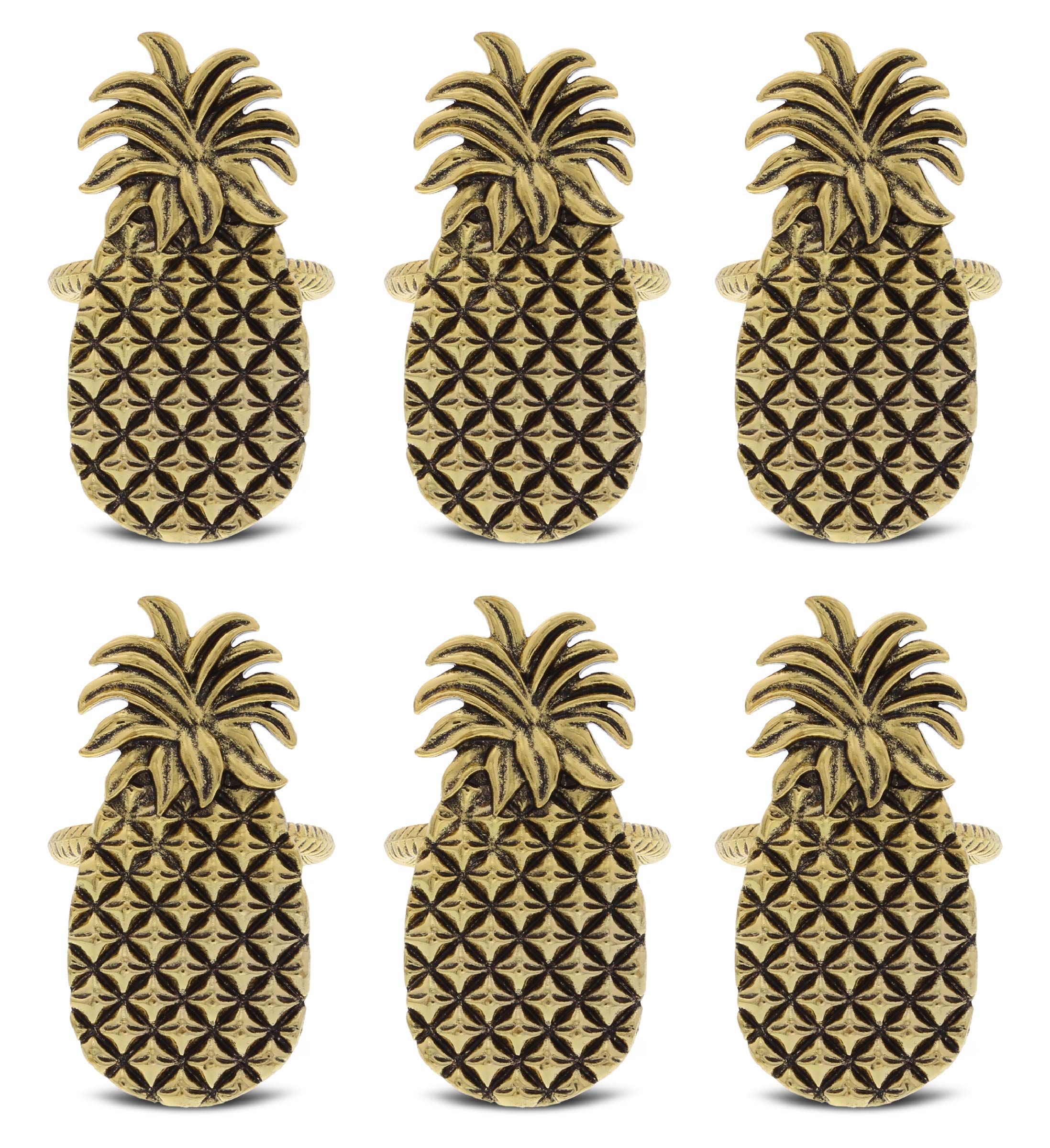 6 Pack Gold Napkin Rings - Elegant Table Decor for Holiday Dinners, Weddings & Banquets - Pineapple Design Napkin Holders for Reception Centerpieces & Family Gatherings
