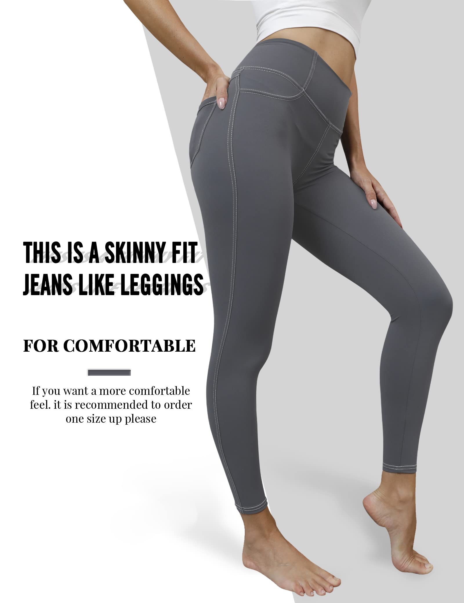 VOOVEEYA Women's High Waist Jeggings with Pockets - Tummy Control Stretchy Jeans Leggings for Plus Size - Perfect for Yoga, Workout & Casual Wear