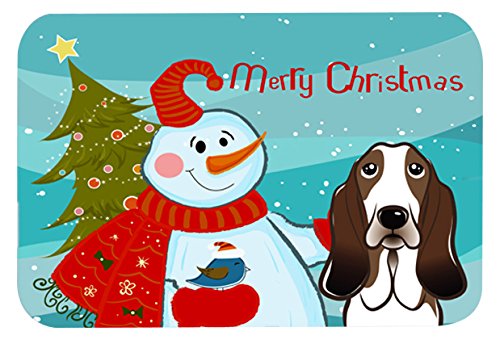 Caroline's Treasures BB1863MP Snowman with Basset Hound Mouse Pad - Large Washable Non-Slip Desk Mat for Home Office, Gaming, Computer & Laptop Use - Perfect Hot Pad & Trivet for Kitchen Decor