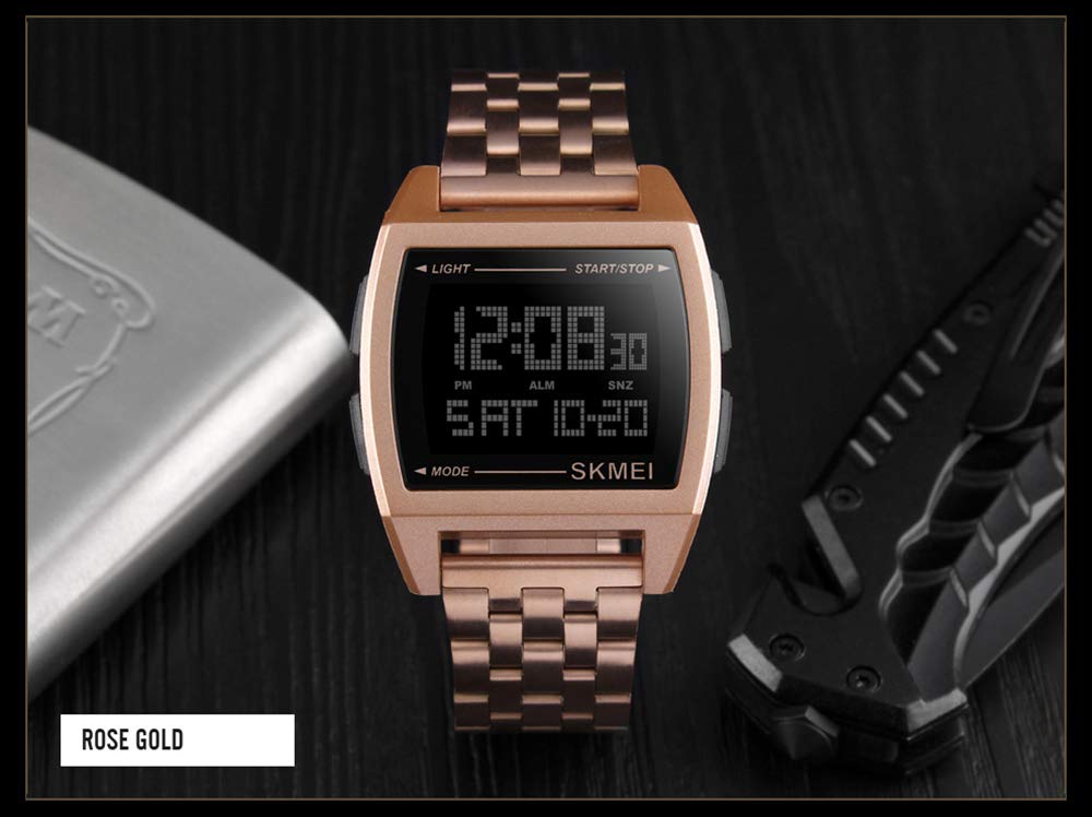 Gosasa Digital Military Sports Watch - Stainless Steel Strap, LED Display, Water Resistant Mens Wristwatch for Outdoor Activities, Running & Fitness Tracking
