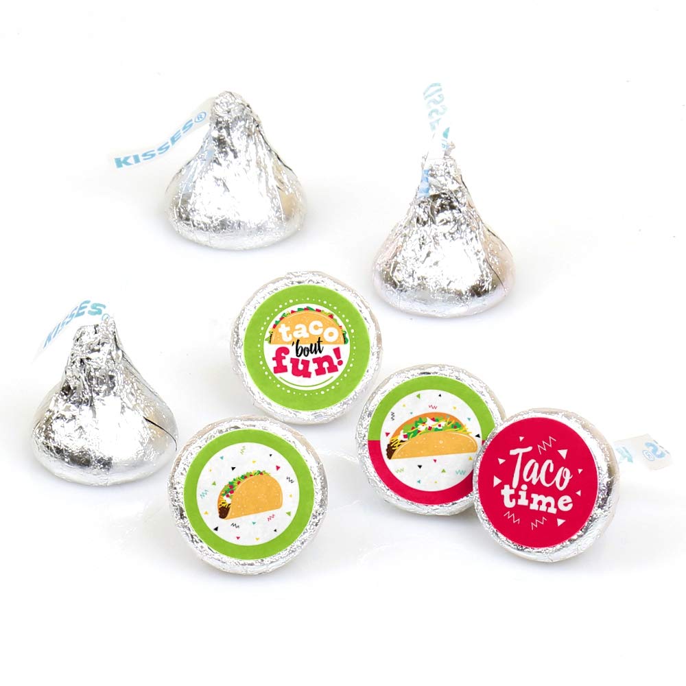 Big Dot of Happiness Taco ‘Bout Fun - 108 Round Mexican Fiesta Candy Stickers for Chocolate Favors - Perfect for Birthday Parties, Cinco de Mayo Celebrations & Taco Themed Events