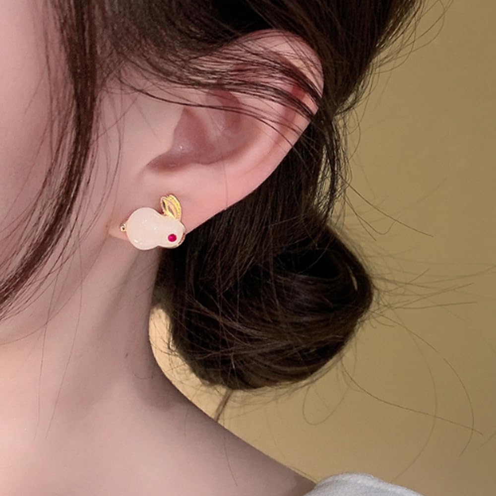 925 Sterling Silver Rabbit Stud Earrings for Women - Dainty Minimalist Hoop Earrings, Hypoallergenic Jewelry Gift for Her - Perfect for Casual Wear, Office & Special Occasions