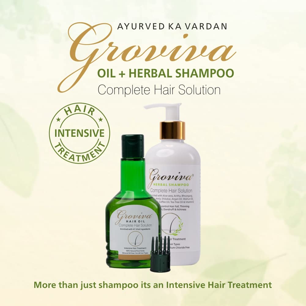 Groviva Ayurvedic Hair Oil 100ml with Free Shampoo | Natural Hair Growth Treatment for Hair Fall & Dandruff Control | Complete Hair Care Solution | Perfect for Daily Use, Scalp Massage & Damaged Hair Repair
