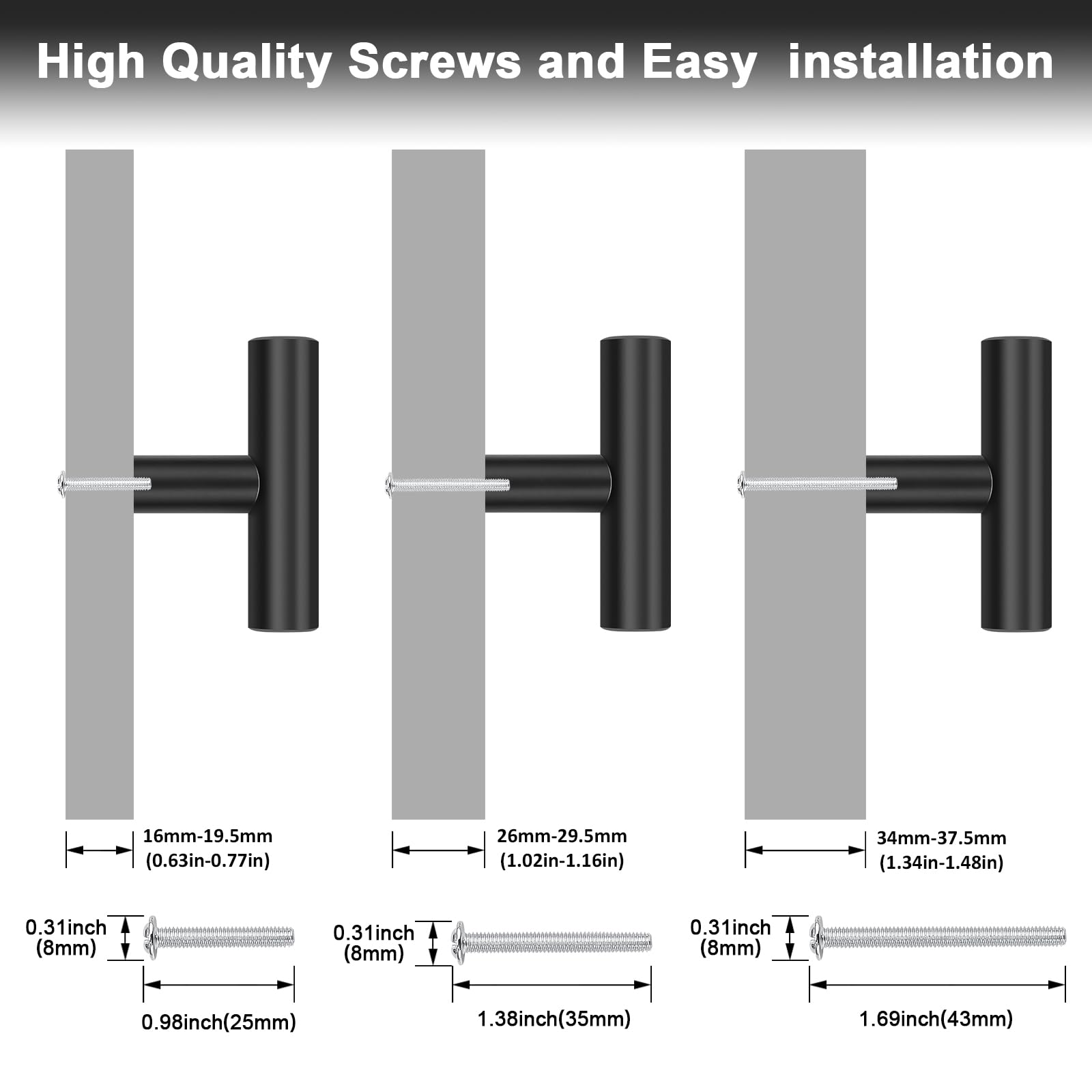 25 Pack Matte Black Kitchen Cabinet Knobs - 2 Inch Stainless Steel Dresser Drawer Pulls - Euro Style Single Hole Handles for Cupboard, Closet & Furniture (Perfect for Modern Home & Office Organization)