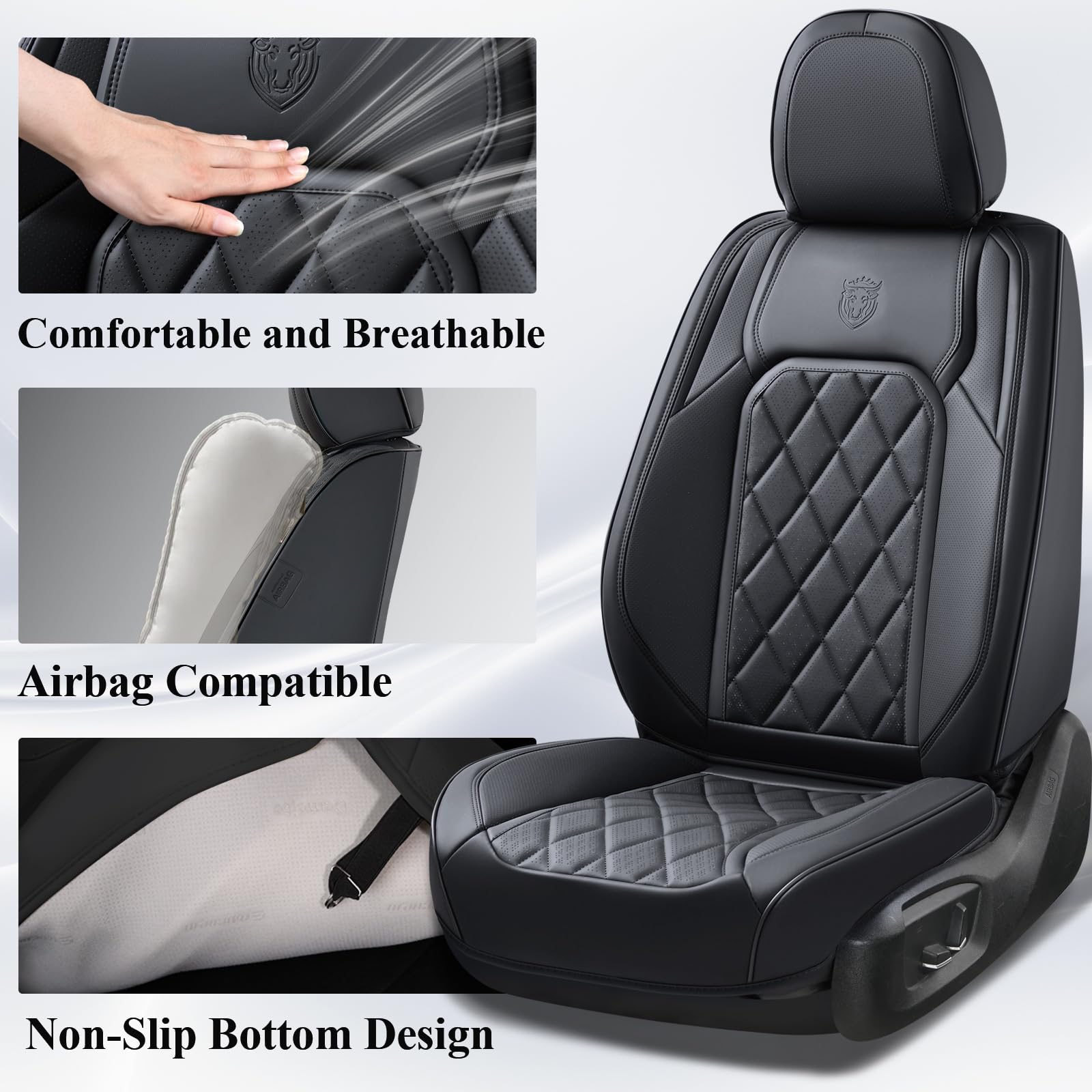 Premium Universal Car Seat Covers Full Set - Waterproof Faux Leather Front & Back Seat Protectors for Most Vehicles | Black Luxury Car Accessories | Perfect for Daily Commute, Road Trips & Pet Protection