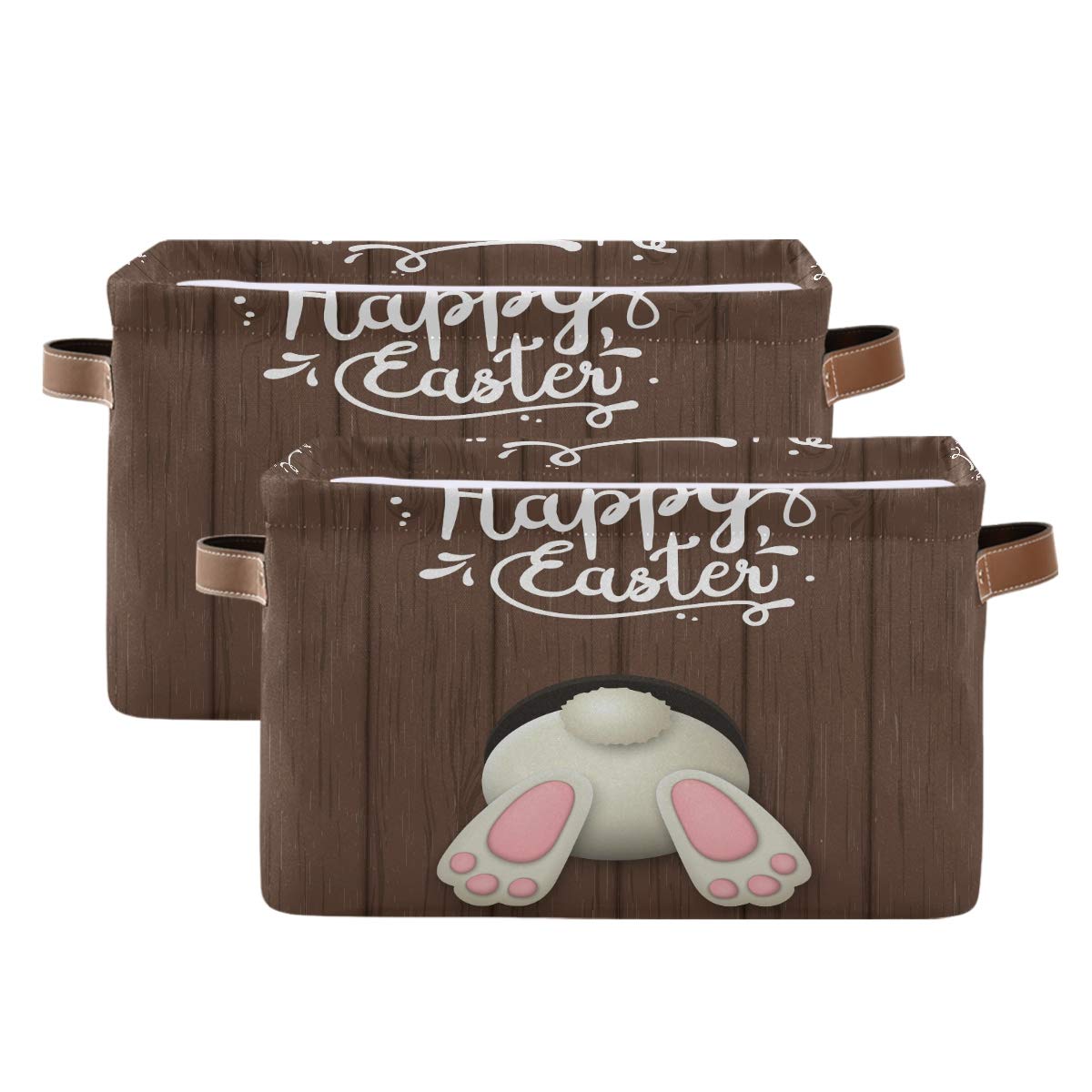 AUUXVA 2-Pack Canvas Storage Baskets with Handles - Easter Bunny Themed Organizer for Kids Room, Kitchen, Office & Desk | Perfect for Holiday Decor, Toy Storage & Home Organization