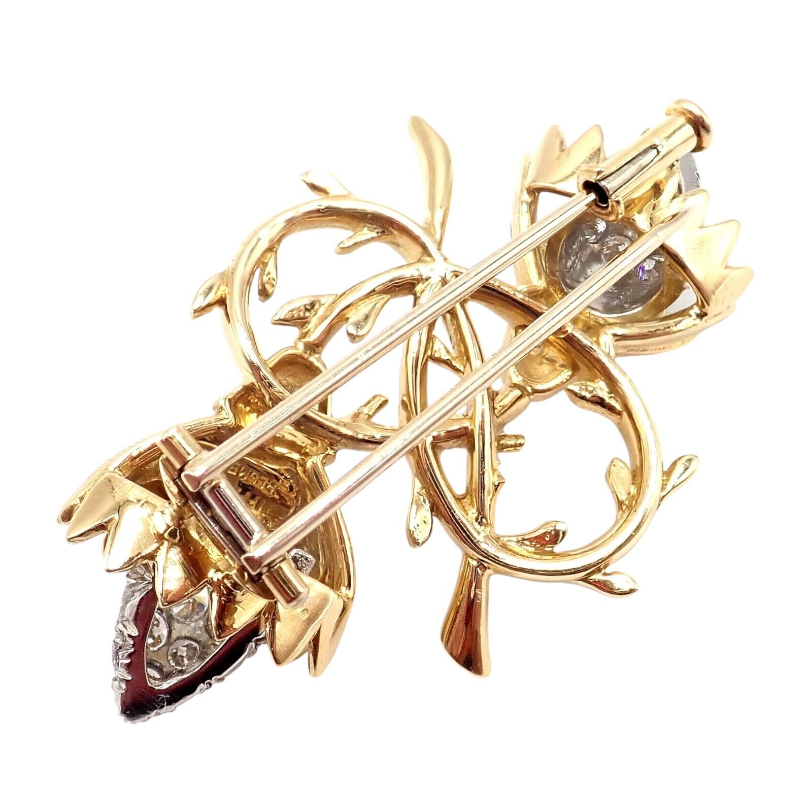 Authentic Tiffany & Co Schlumberger 18K Yellow Gold & Platinum Diamond Brooch Pin - Luxury Jewelry Gift for Women, Perfect for Weddings & Special Occasions