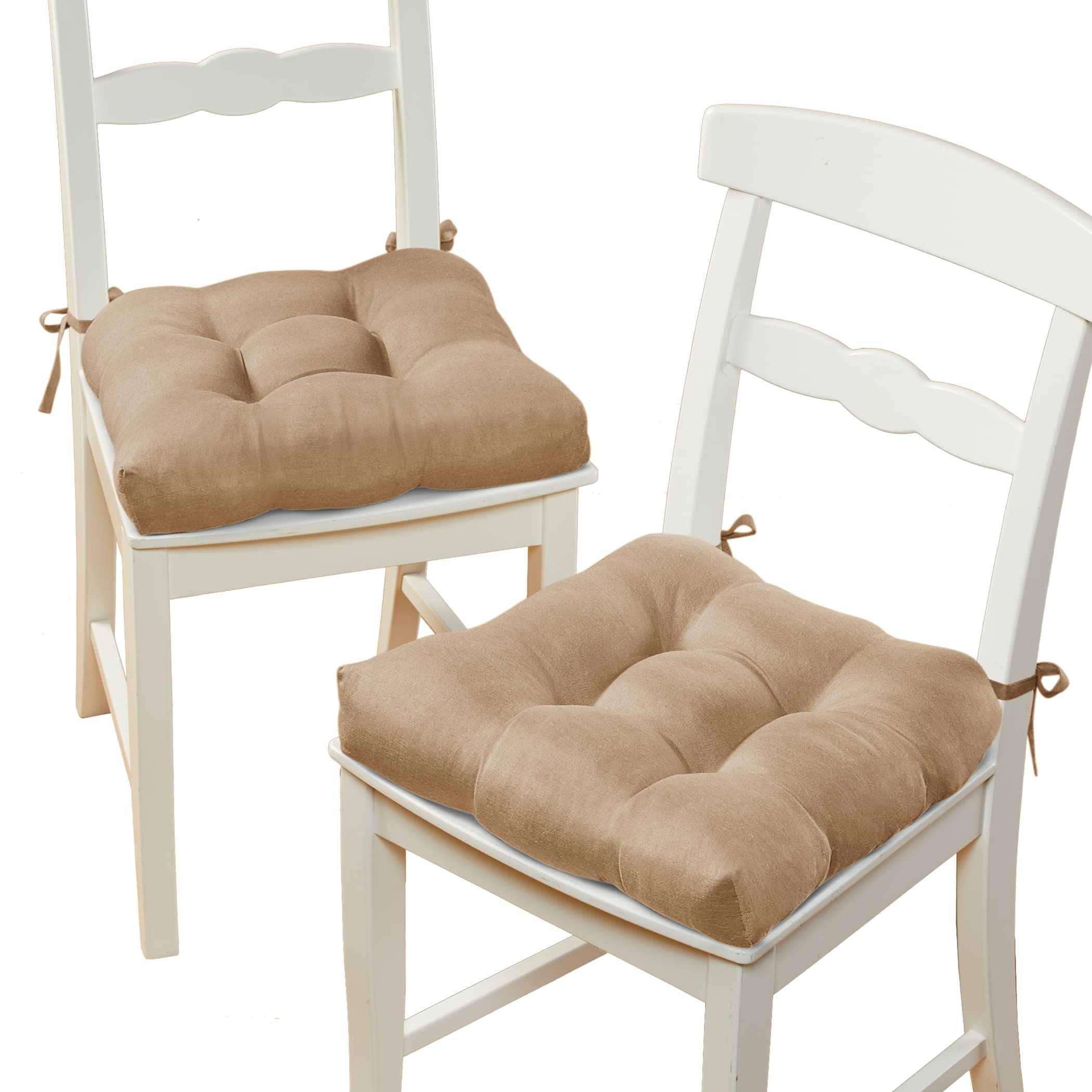 Collections Etc Solid Color Tufted Chair Cushions with Tiebacks - Set of 2 | Premium Home Decor for Living Room, Dining Chairs & Patio Furniture | Soft & Durable Seat Cushions
