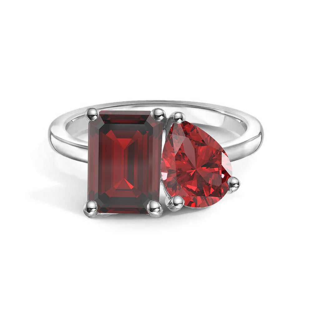 Personalized Garnet Birthstone Toi et Moi Ring for Women - Romantic Anniversary Gift for Her, Valentine's Day, Engagement or Wedding Jewelry