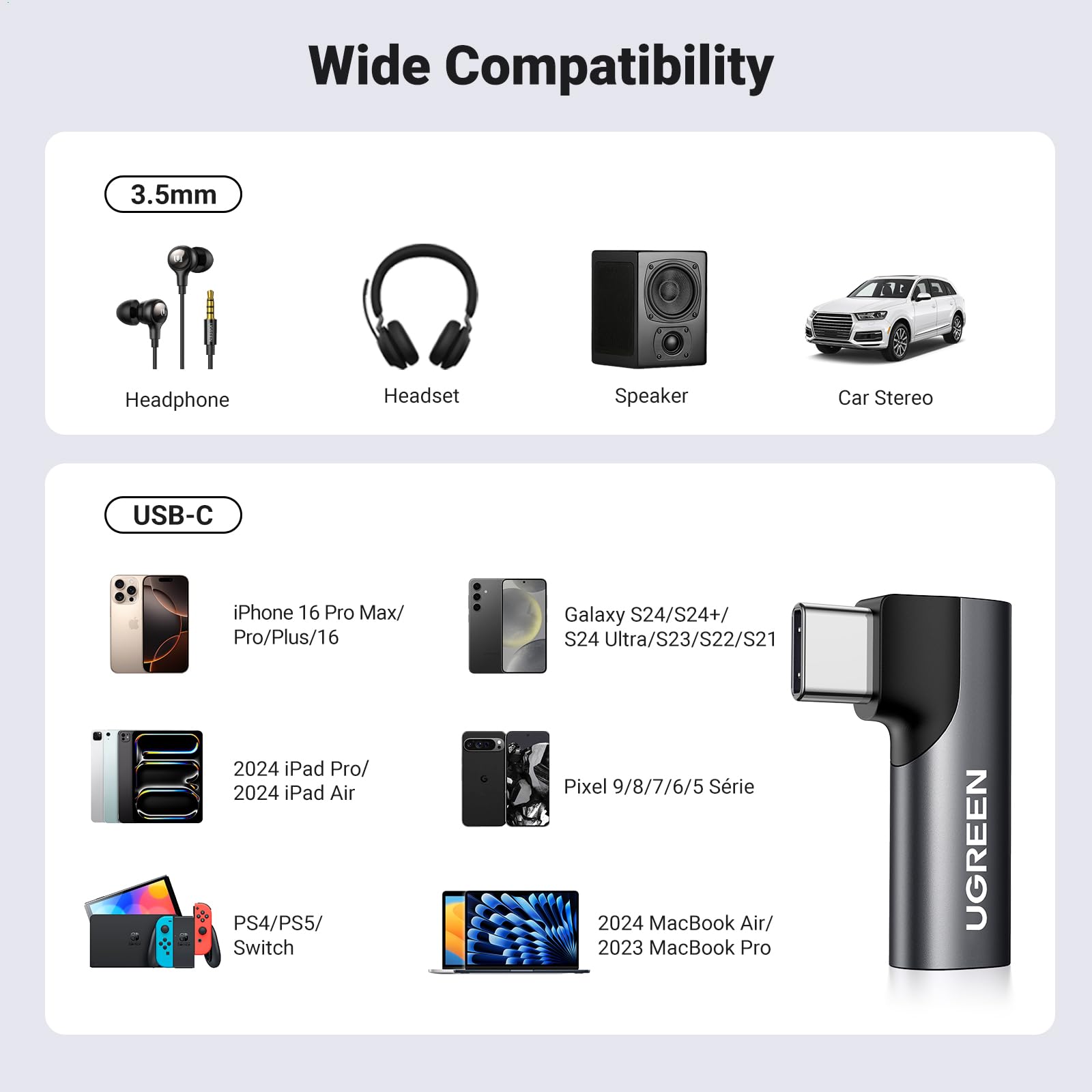 UGREEN USB C to 3.5mm Audio Adapter with DAC - HiFi Stereo Headphone Jack & Microphone - Right Angle Type C Aux Dongle - Compatible with iPhone 16/15 Pro Max/15 Pro/15 Plus, iPad Pro, Galaxy S24 Ultra, Pixel 7 Pro - Perfect for Gaming, Music & Calls (Black)