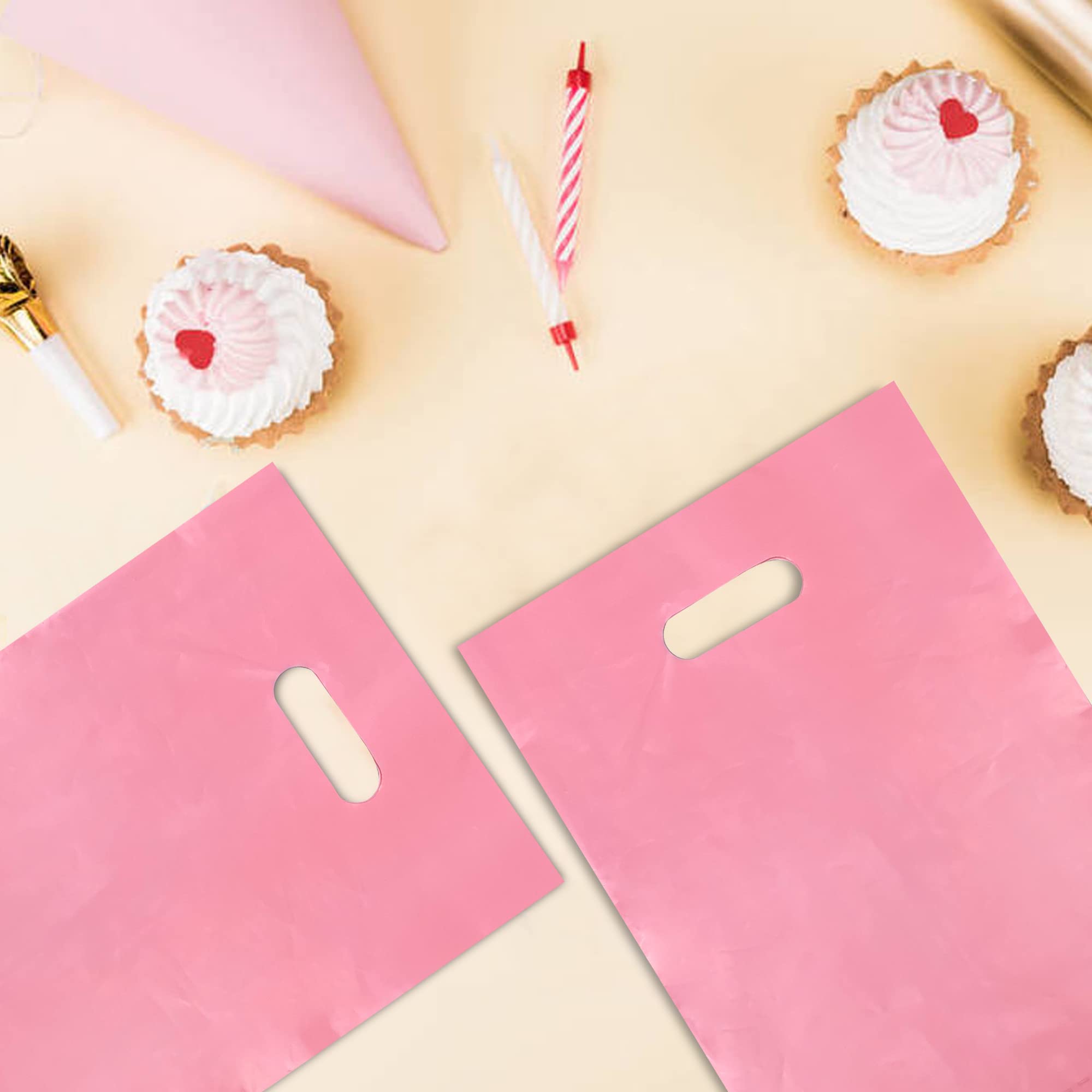 40PCS Pink Plastic Gift Bags for Candy, Party Favors & Small Gifts - Durable Die-Cut Design - Perfect for Birthday Parties, Baby Showers & Wedding Favors