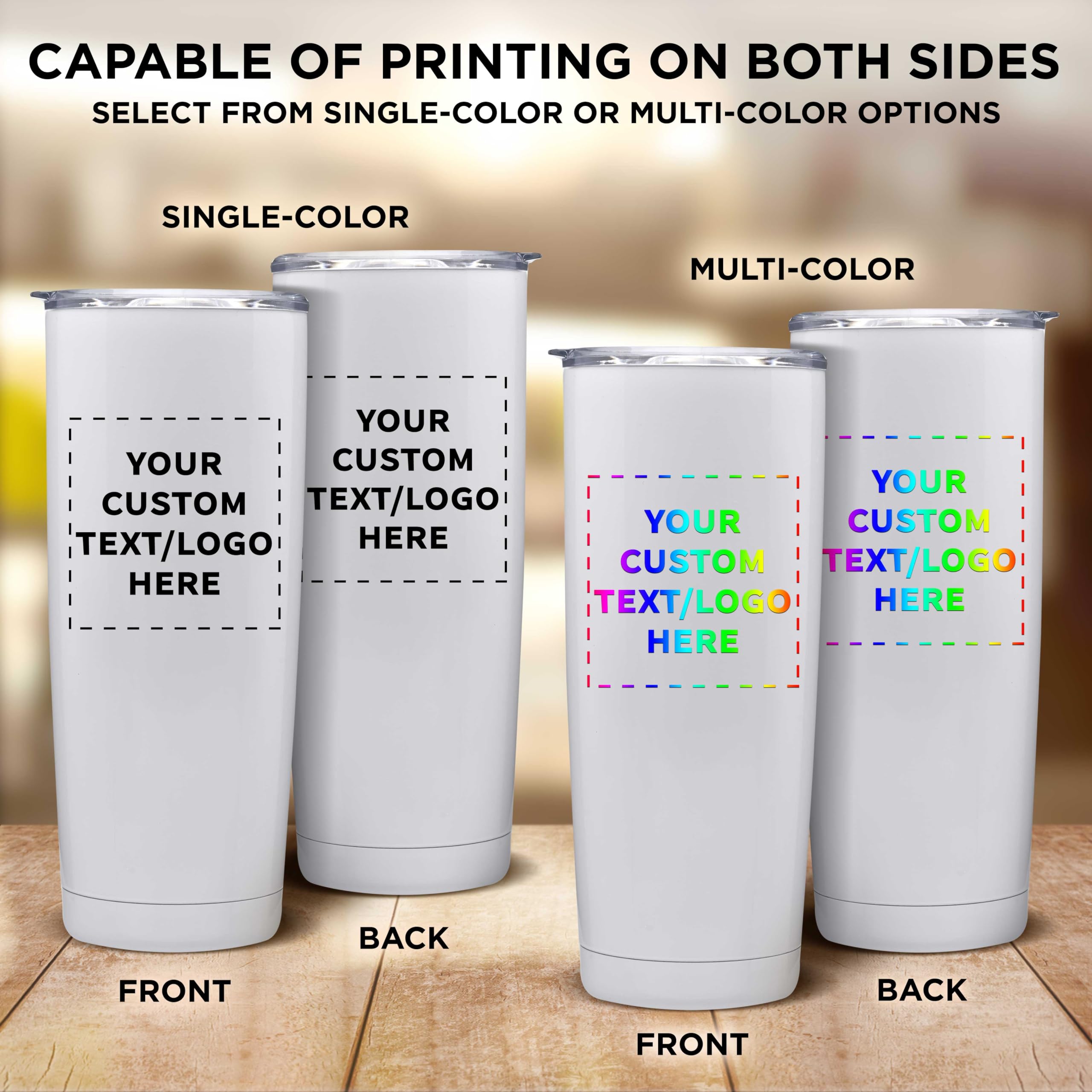 Custom Stainless Steel Coffee Tumblers 20 oz (Set of 6) - Double Wall Insulated Personalized Bulk Pack - Keeps Hot & Cold Beverages Perfect - Ideal for Coffee, Tea, Hot Cocoa, Office, Travel & Gifts - White