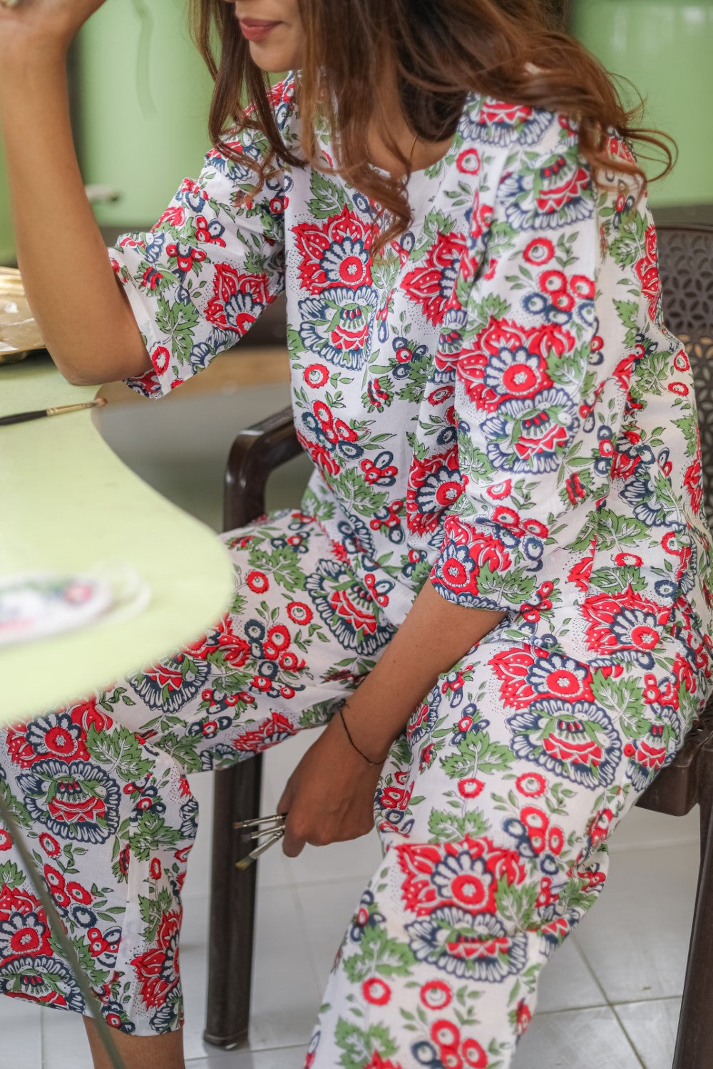 Floral Oasis Handblock Printed 100% Pure Cotton Nightwear Set for Women | Soft & Breathable Sleepwear | Perfect for Lounging, Sleeping & Relaxing at Home