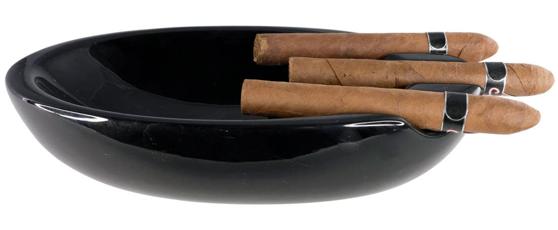 Premium Bradford Black Ceramic Cigar Ashtray - Heavy Duty Outdoor Patio Ashtray for Cigars & Cigarettes - Perfect for Garden, Deck, Poolside & Smoking Lounge Use