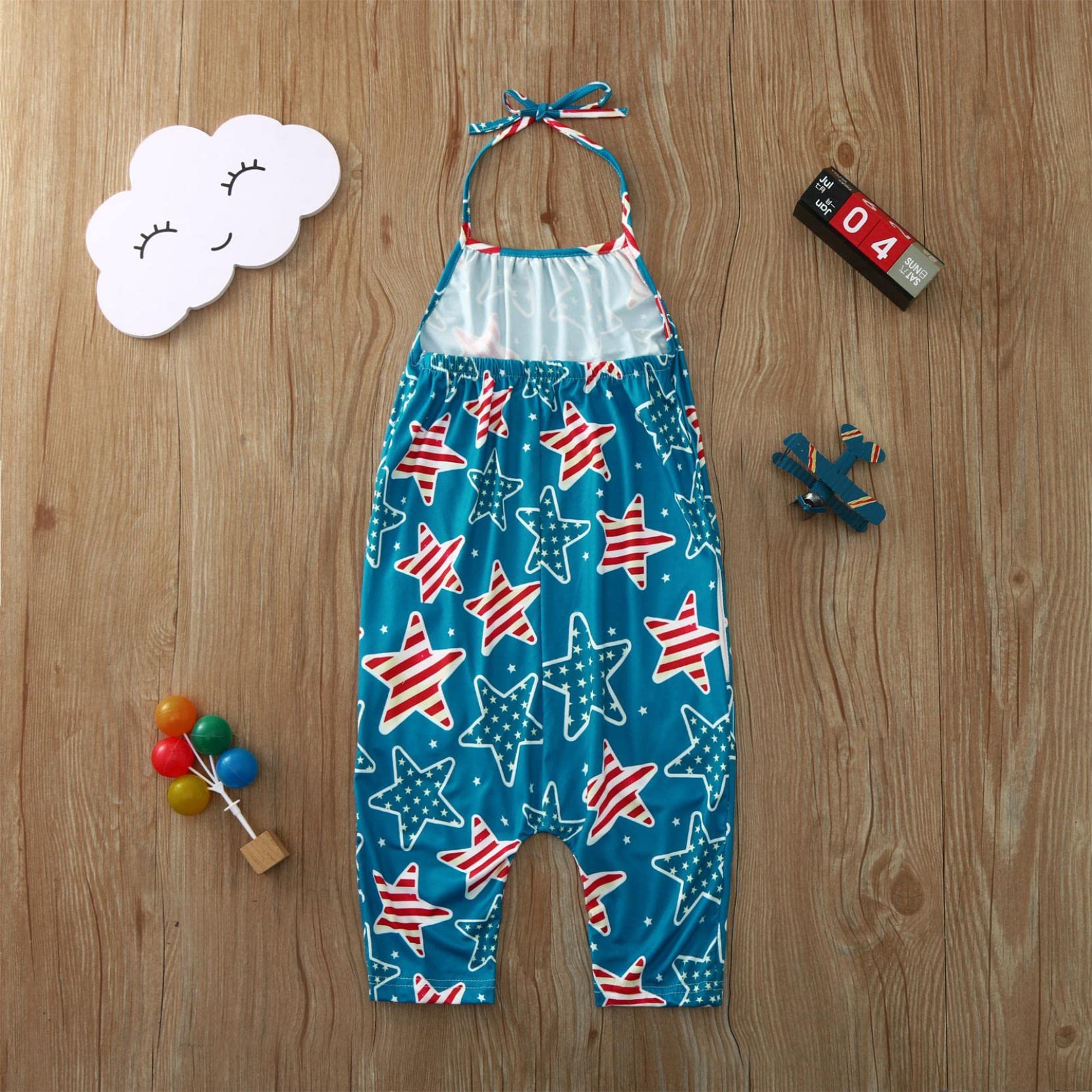 Toddler Girl Summer Sleeveless Romper - American Flag Halter Jumpsuit with Pockets | Playtime, Beach & 4th of July Outfit