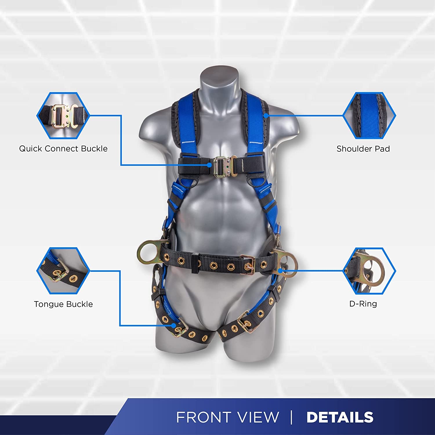 Palmer Safety Fall Protection Harness Kit - Hammerhead Series with Premium Safety Harness, Lanyard & D-Ring Extender | OSHA Compliant Work at Height Gear for Construction, Roofing & Industrial Safety