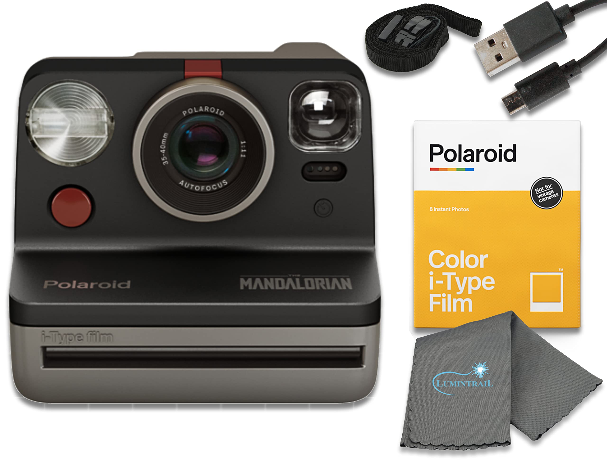 Polaroid Now I-Type Instant Film Camera - Star Wars The Mandalorian Edition Bundle with Color Film (8 Photos) & Cleaning Cloth | Vintage Style Instant Photography for Parties, Travel & Home Decor