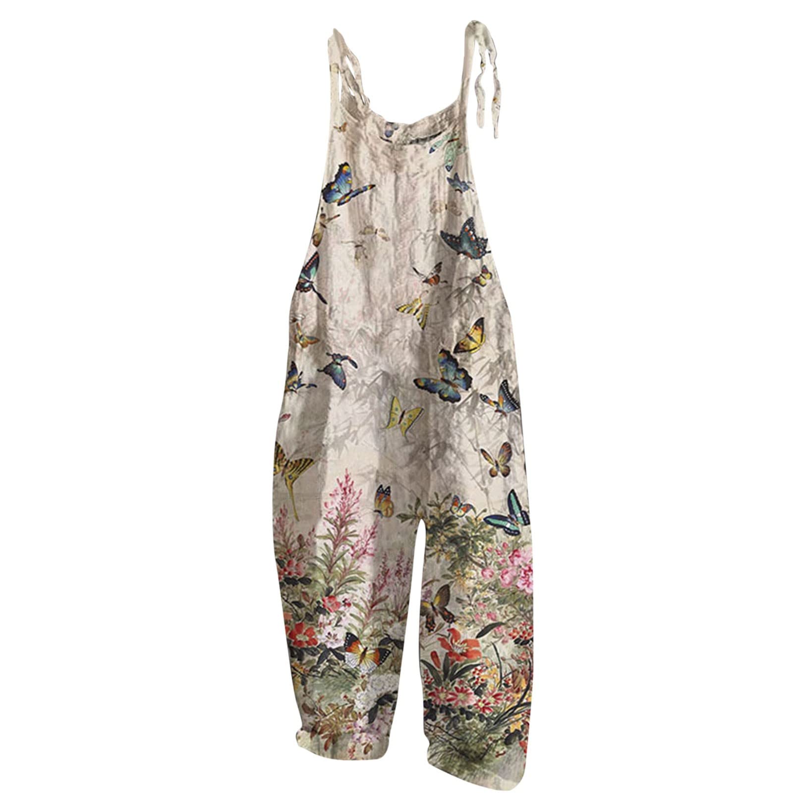Women's Floral Cotton Jumpsuit - Sleeveless Spaghetti Strap Romper with Tie Front & Baggy Fit | Casual Summer Outfit for Beach, Party & Everyday Wear