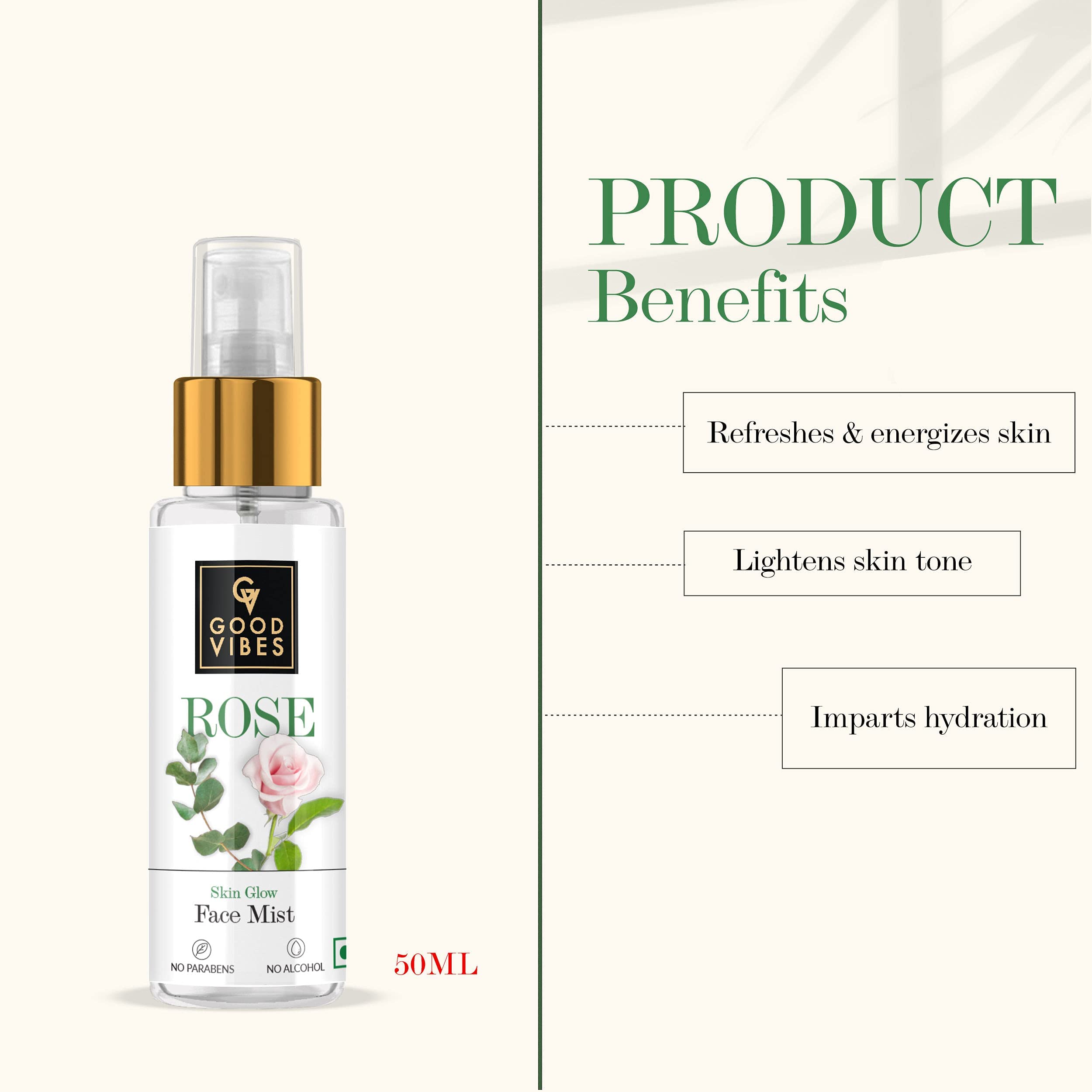 Good Vibes Rose Skin Glow Face Mist (50ml) - Hydrating Facial Spray for Dry Skin, Natural Glow Boost, Vegan & Cruelty-Free - Perfect for Travel, Gym & Daily Skincare Routine