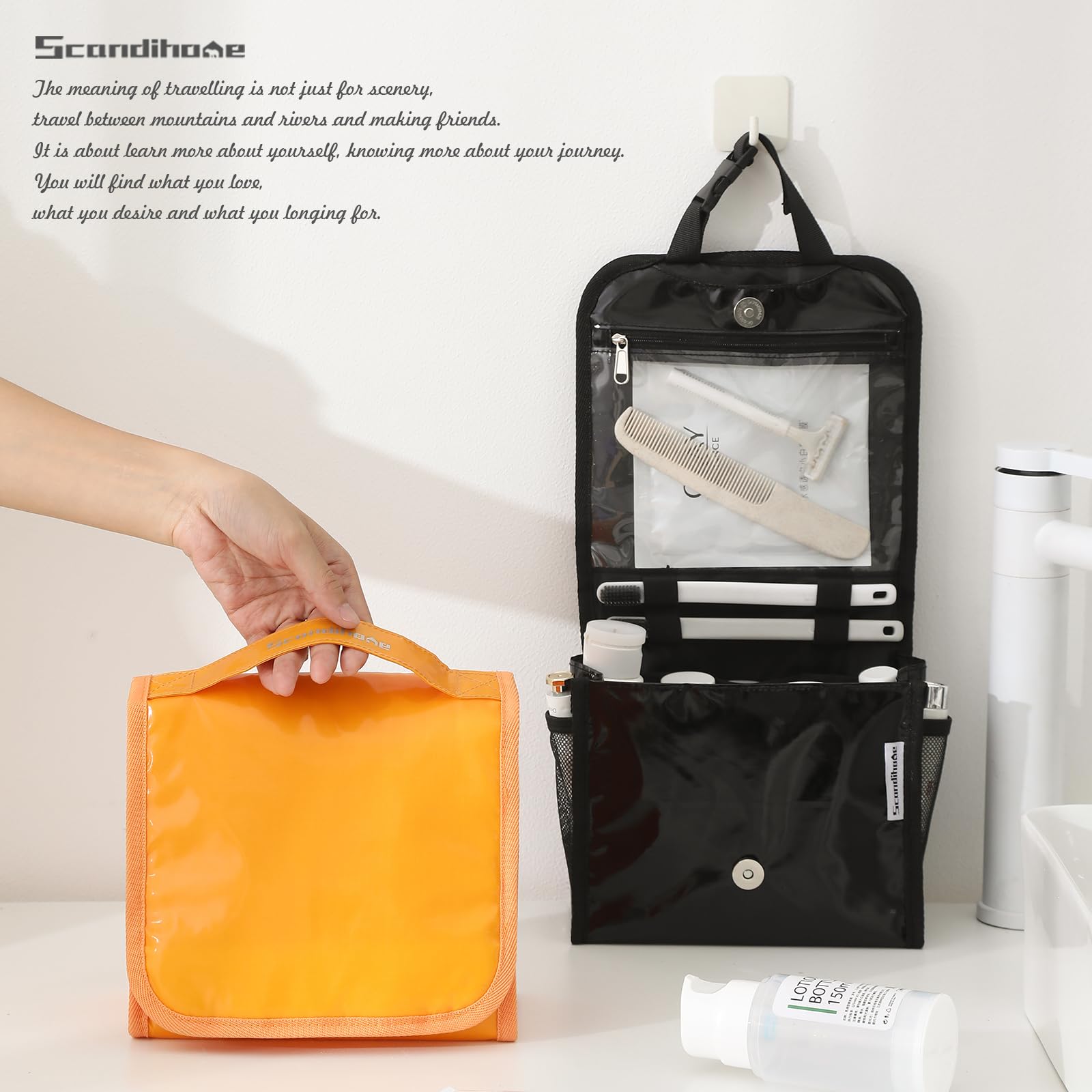 Waterproof Hanging Toiletry Bag for Women - Large Travel Cosmetic Organizer with Handle for Makeup & Toiletries | Portable Shower Caddy for Bathroom, Gym, Camping (Black)