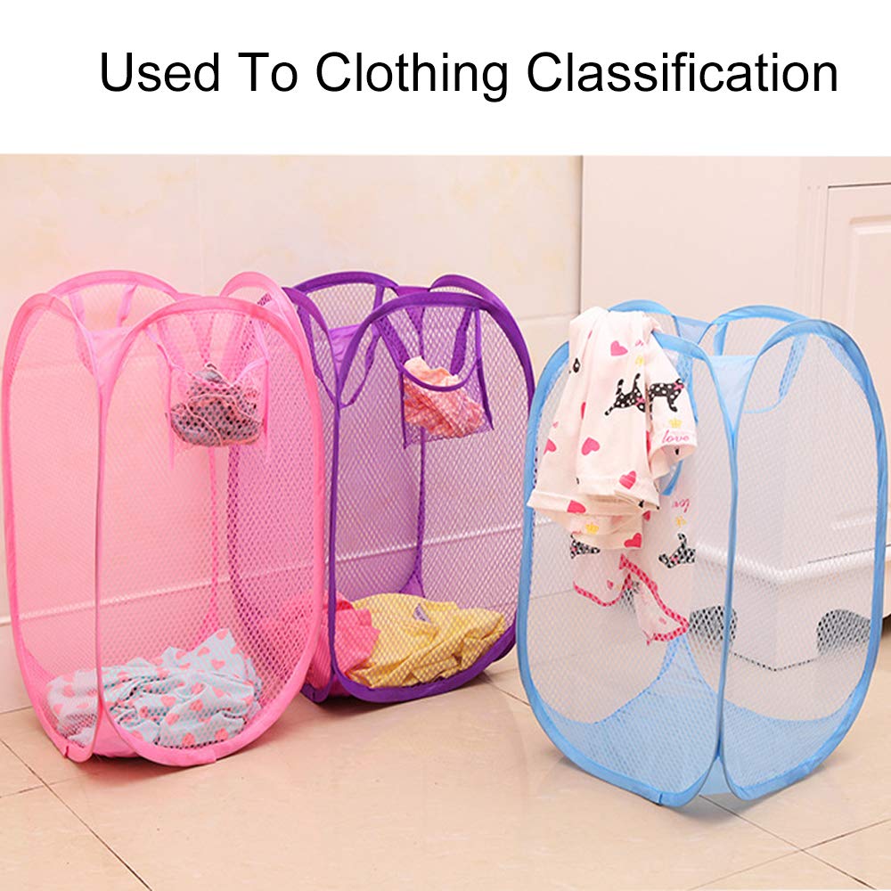 Foldable Mesh Laundry Hamper, 2-Pack Portable Clothes Basket for Bedroom, Kids Room, College Dorm & Travel - Blue & Pink | Space-Saving Storage Solution for Home & On-The-Go