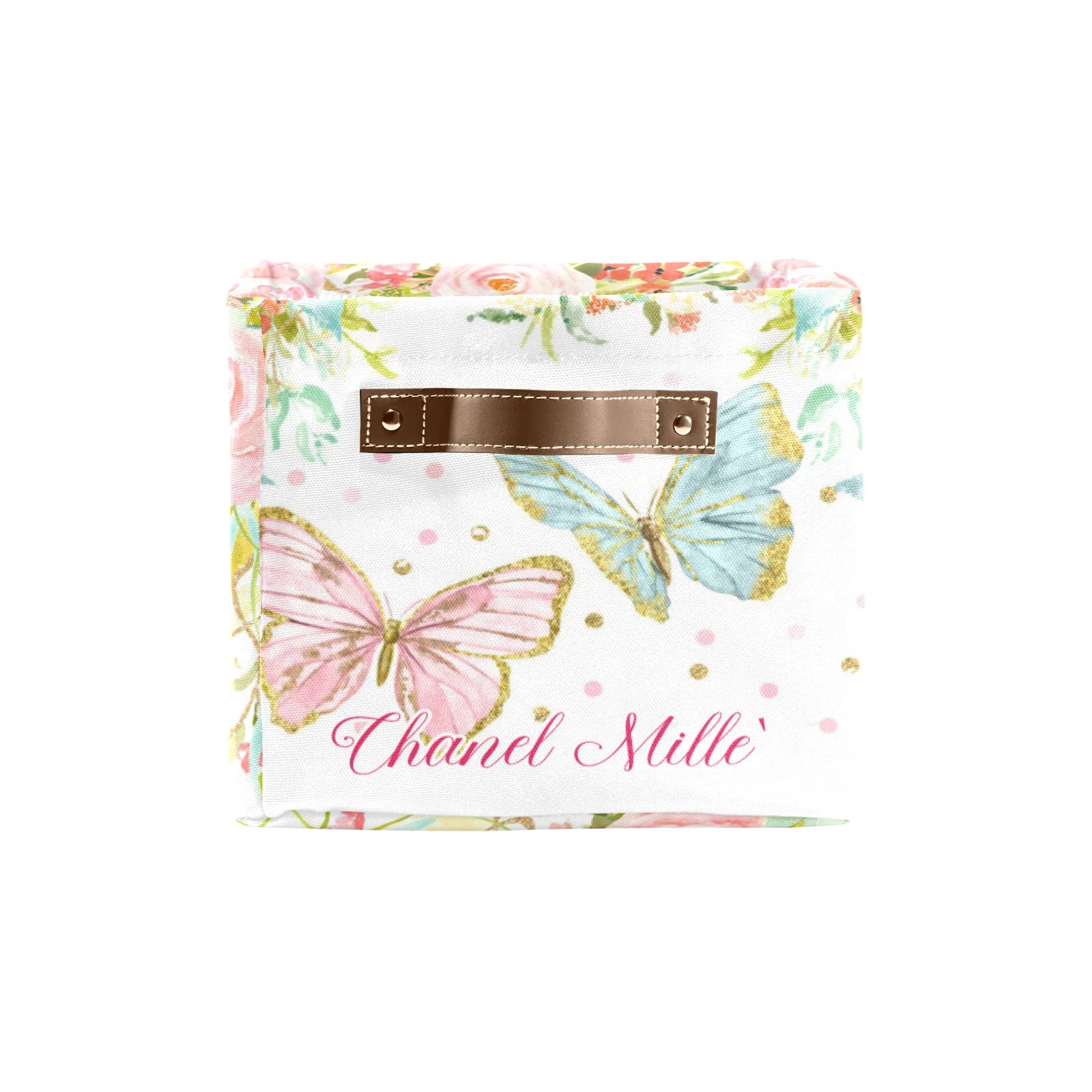 Personalized Floral Butterfly Pink Storage Bins with Handles - Custom Organizer Baskets & Cubes for Home, Nursery, Toys & Clothes (1 Pack) - Perfect for Kids' Room Organization & Nursery Decor