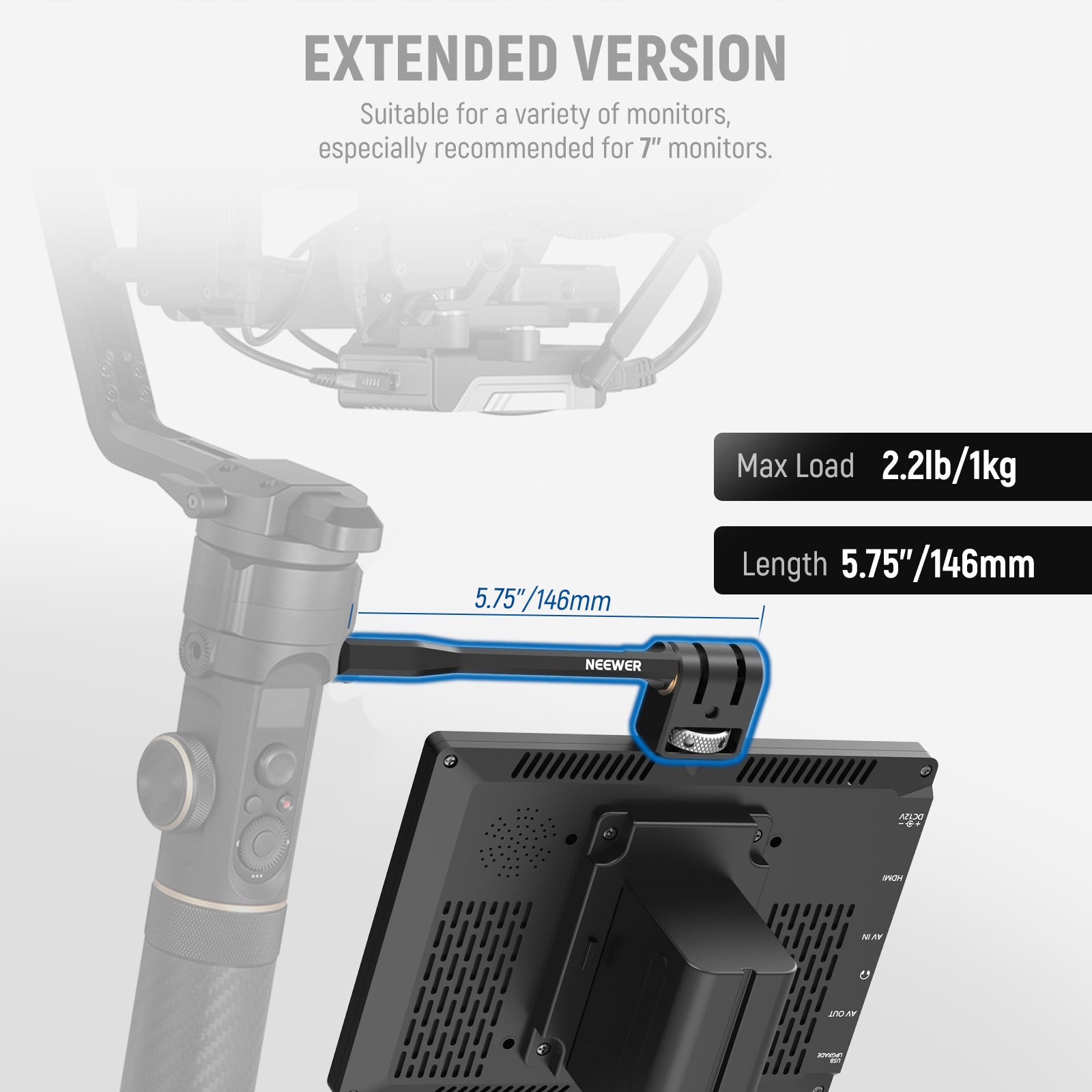 NEEWER GA005 Adjustable Field Monitor Mount for Gimbal Stabilizer - Universal Camera Monitor Holder for DSLR, Mirrorless, Video - Perfect for Filmmaking, Vlogging & Live Streaming