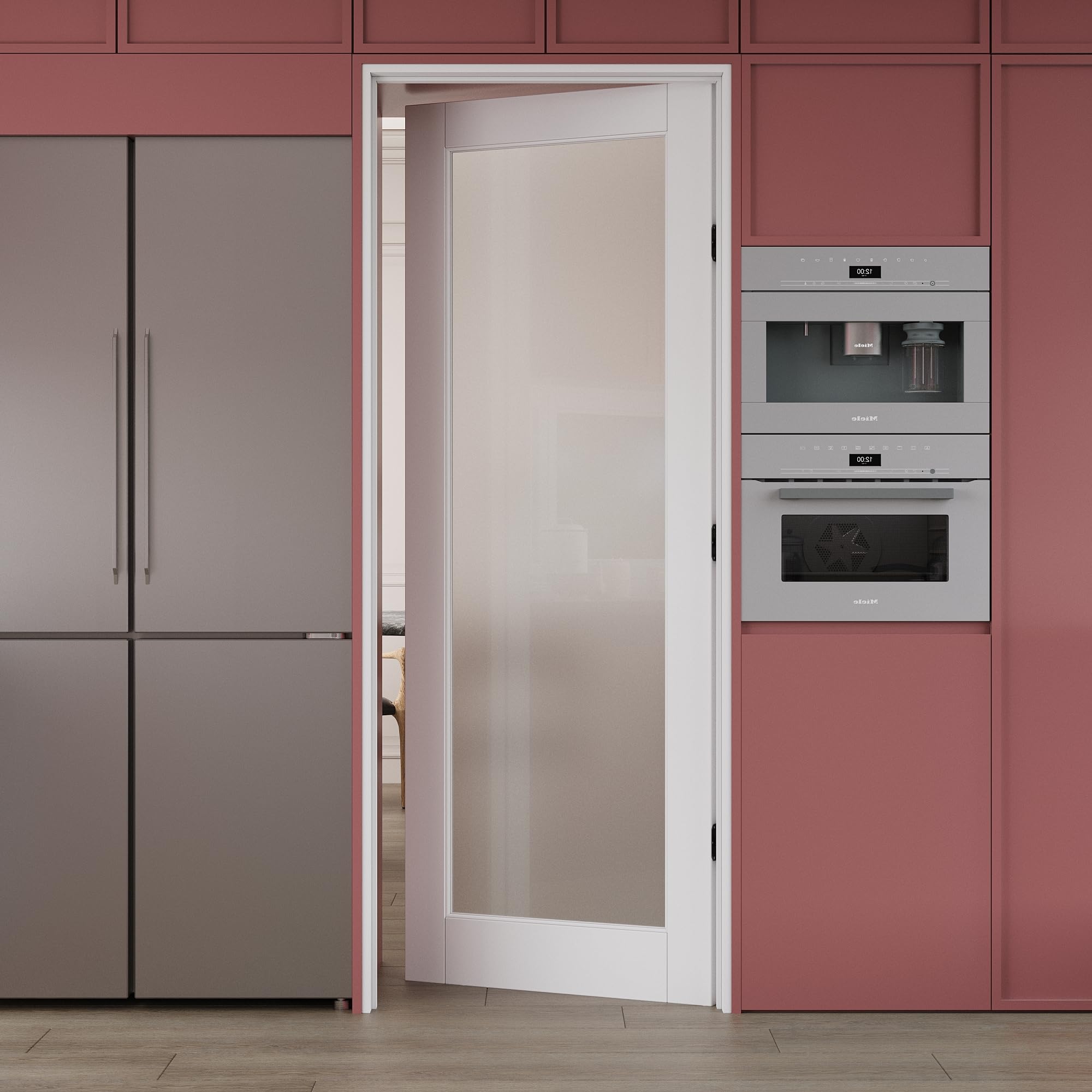 WINSTELLAR Frosted Glass Prehung Interior Door - Paintable Solid Core Slab with Ready-to-Assemble Kit, 24x80 Inches, White Primed for Living Room, Pantry & Laundry Room - Perfect for Privacy & Modern Home Decor