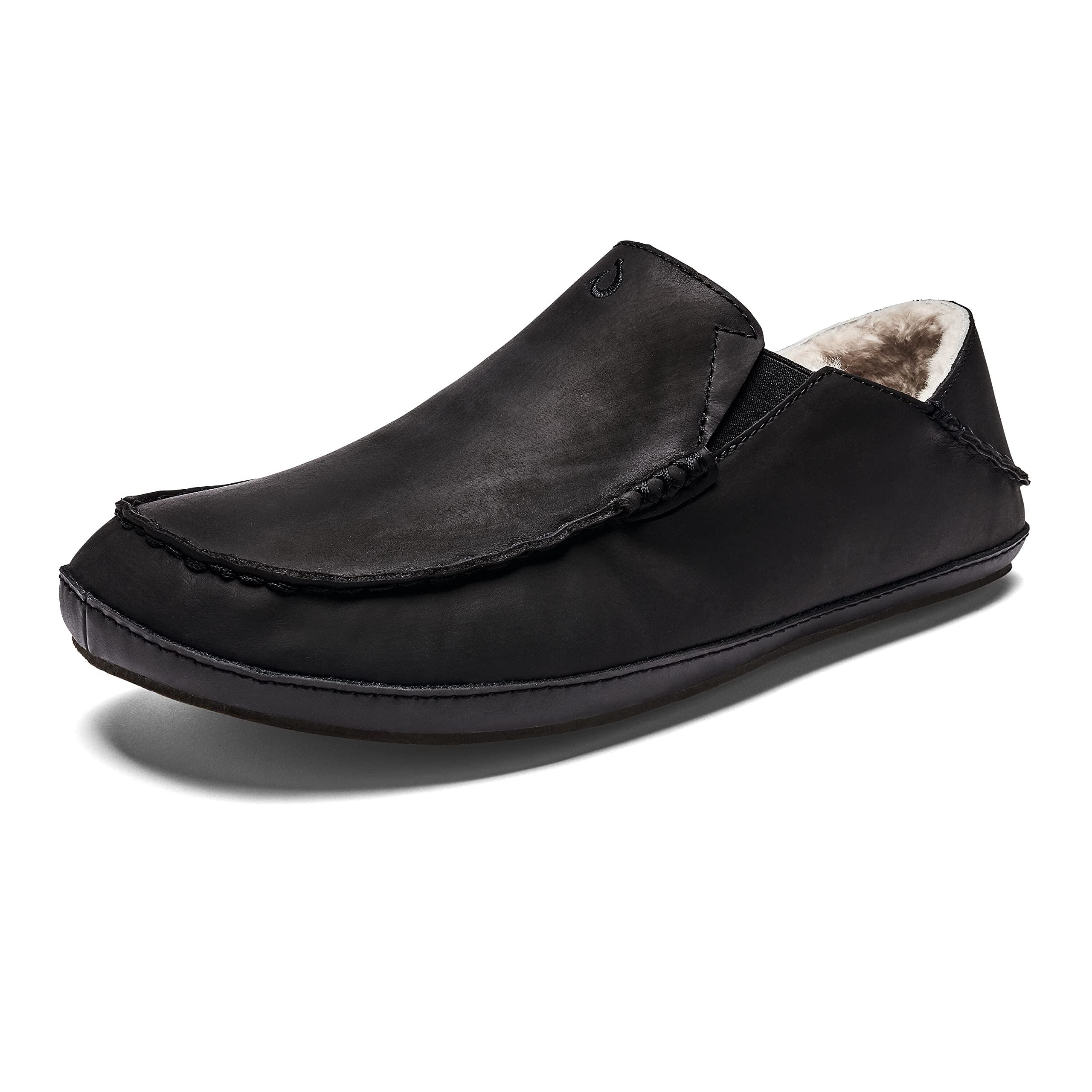 OluKai Moloa Men's Premium Nubuck Leather Slippers with Shearling Lining & Gel Insert - Comfortable Slip-On Shoes with Drop-In Heel Design for Indoor/Outdoor Wear, Lounging & Relaxation at Home