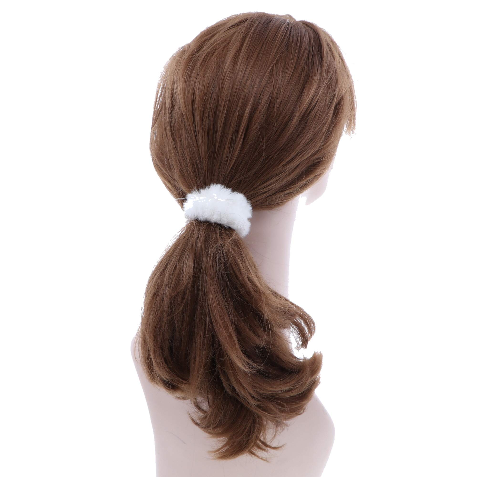 Small Faux Fur Scrunchies Hair Tie Set of 6 - Hot Pink & White - Perfect for School, Work, and Casual Outings
