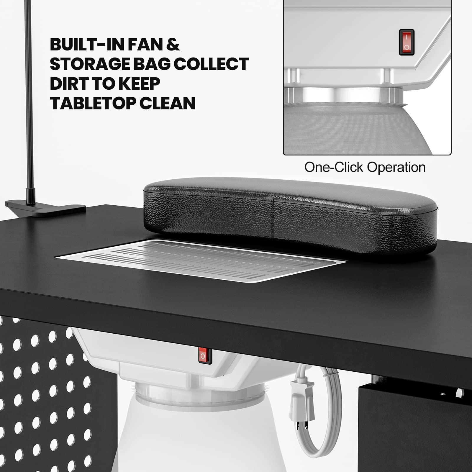 Professional Manicure Table with Dust Collector & LED Light - Nail Salon Technician Workstation with Wrist Rest, 5 Lockable Drawers & Casters for Beauty Parlors, Home Salons & Professional Nail Studios