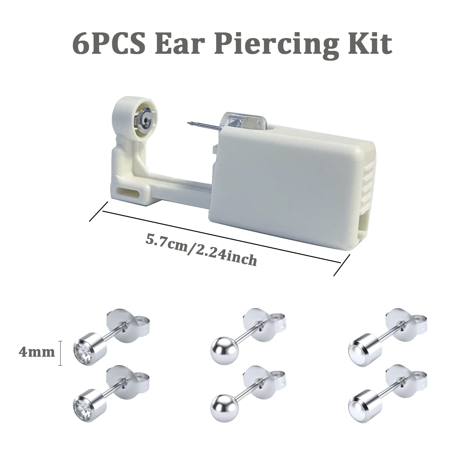 6PCS Disposable Self Ear Piercing Kit - Stainless Steel Ear Piercing Gun with 4mm Studs - Safe & Easy DIY Ear Piercing for Adults & Teens - Perfect for Home Use, Gifts, and First-Time Piercing