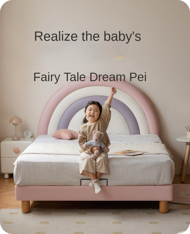 Organic Leather Kids Soft Rainbow Bed – Durable & Comfortable Toddler Bed for Boys & Girls – Perfect for Nursery, Bedroom & Playroom Decor