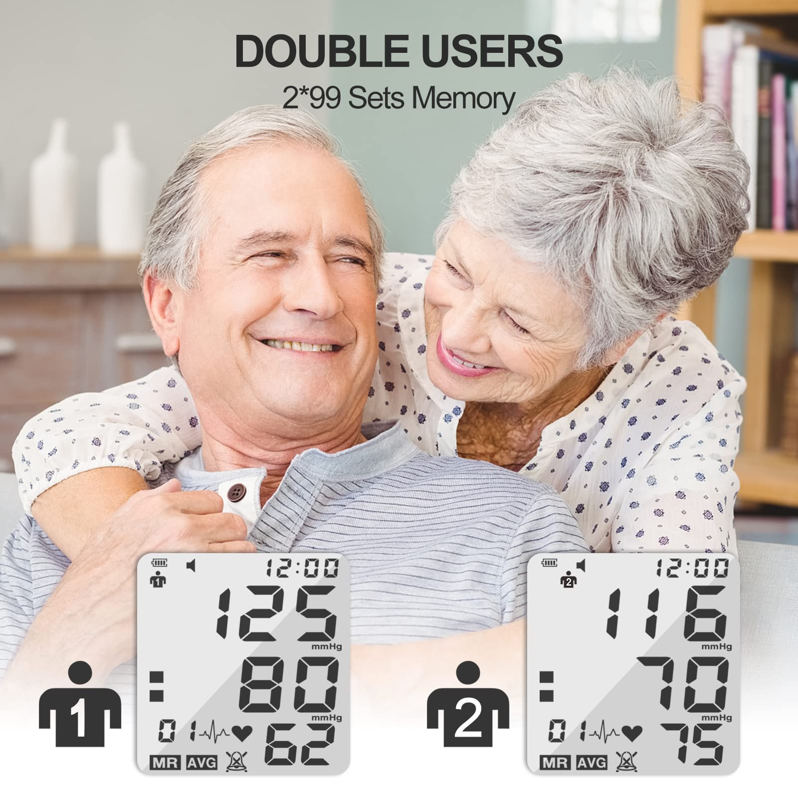 Digital Blood Pressure Monitor for Upper Arm - Large Cuff (8.7''-17.3'') with Big LCD Screen, 2 User Mode & 198 Memory Storage, White - Ideal for Home Health Monitoring & Senior Care