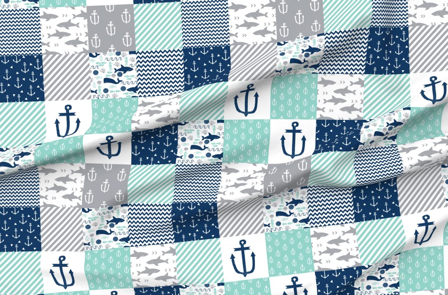 Premium Nautical Cheater Print Minky Fabric by The Yard - Soft Plush Material for Sewing Baby Blankets, Quilt Backing & DIY Home Decor Projects - Perfect for Nursery, Bedding & Crafting