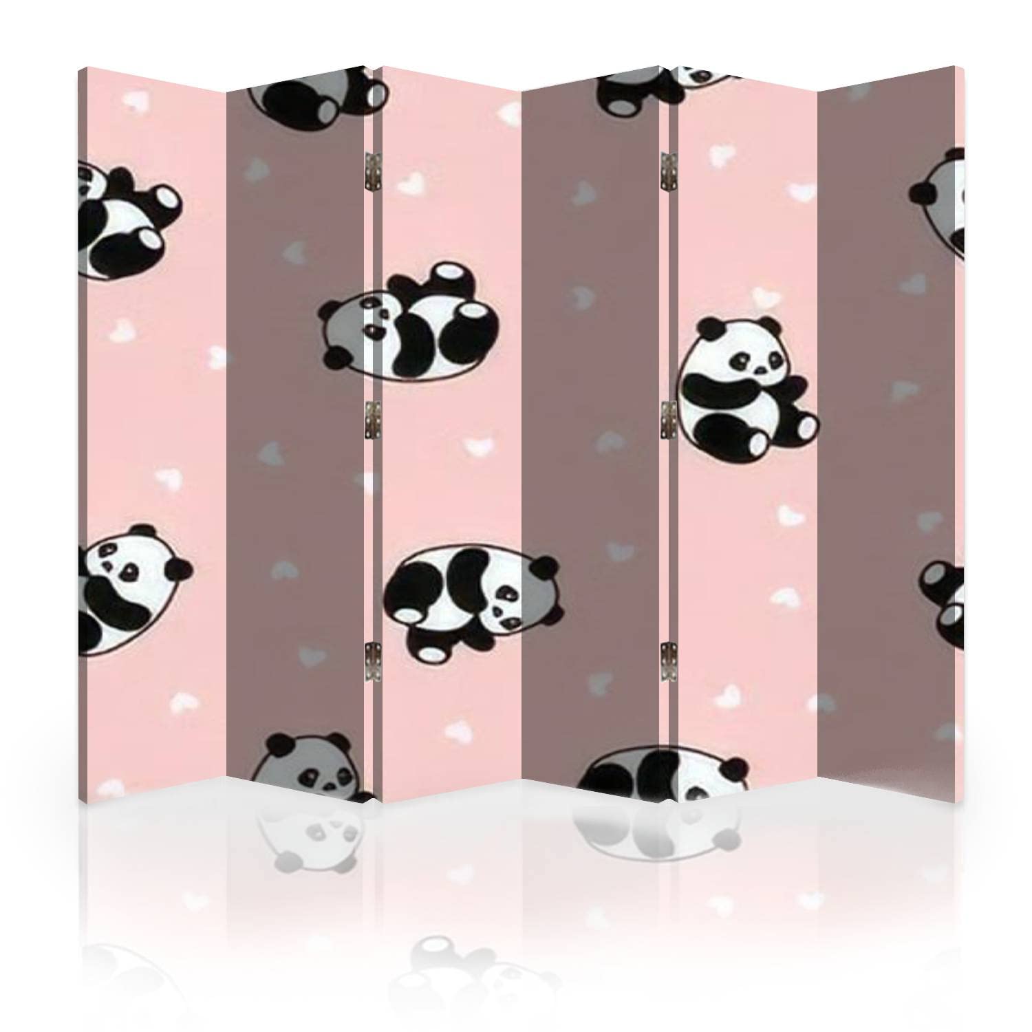 Cute Panda with Hearts Canvas Room Divider Screen - 6 Panel Folding Privacy Partition for Kids Room, Nursery, Playroom & Bedroom Separator | Animal Themed Wall Dividers for Home & Office Use